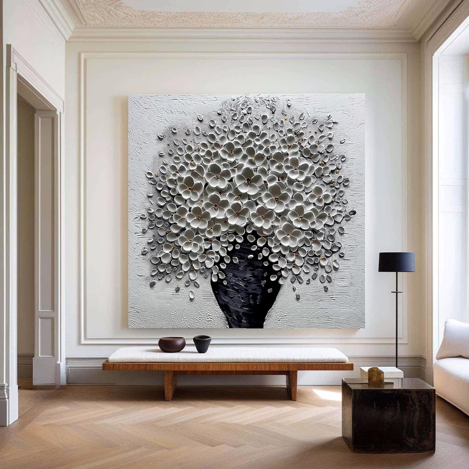 Textured Monochrome Blooms | Elegant Opulence