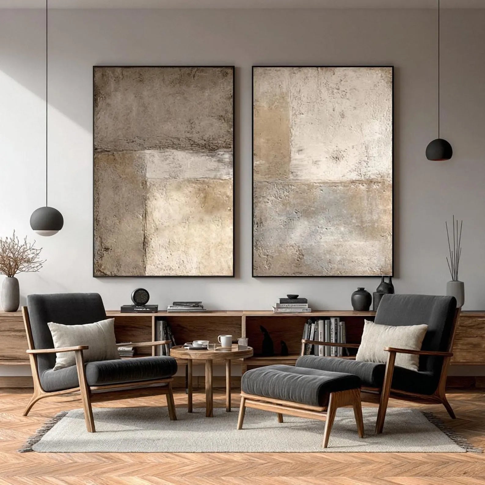 Aged Textured Panels | Beige Diptych