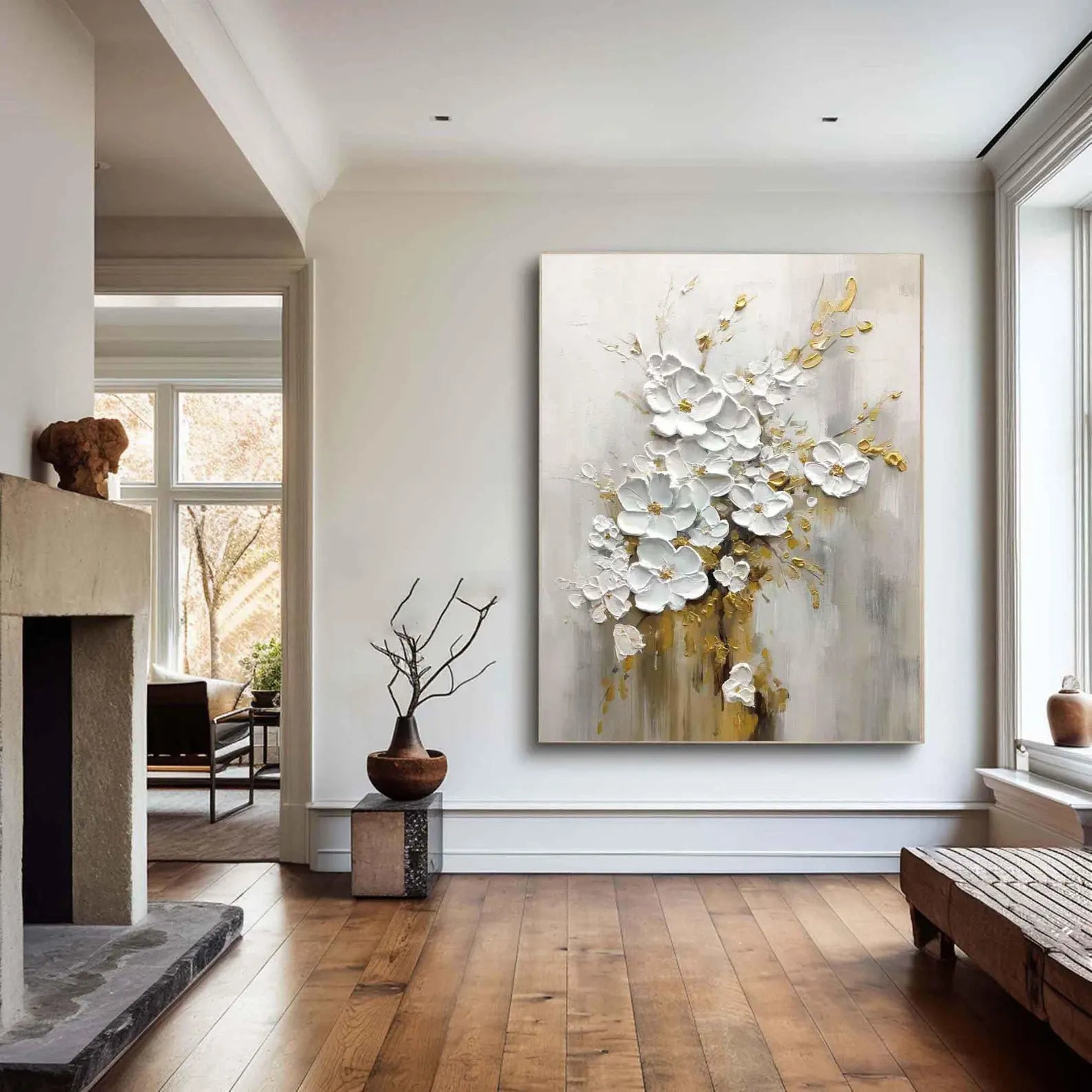 Textured Floral Grandeur | White Gold