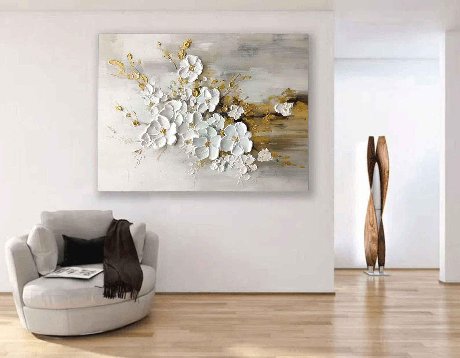 Textured Floral Grandeur | White Gold