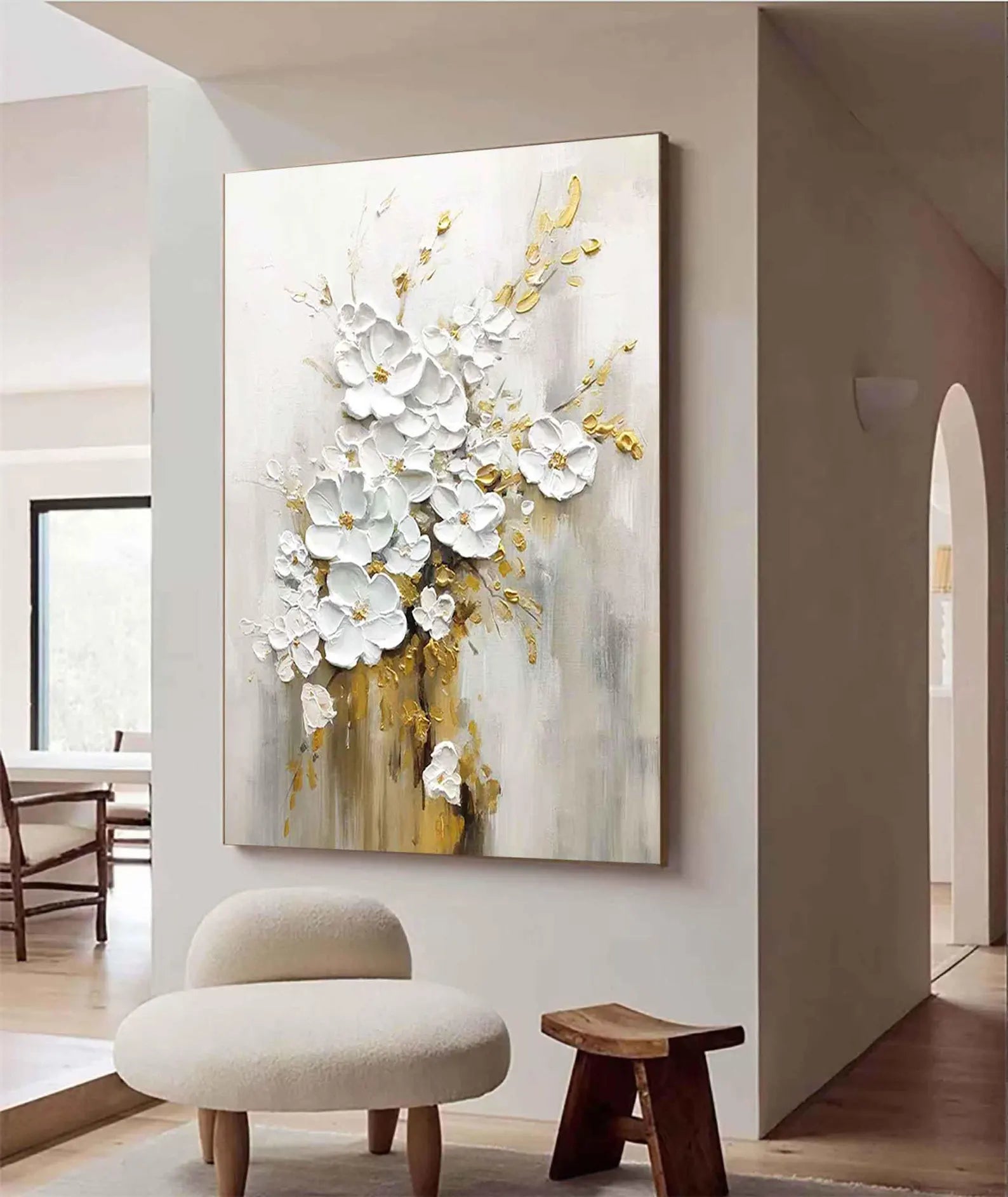 Textured Floral Grandeur | White Gold