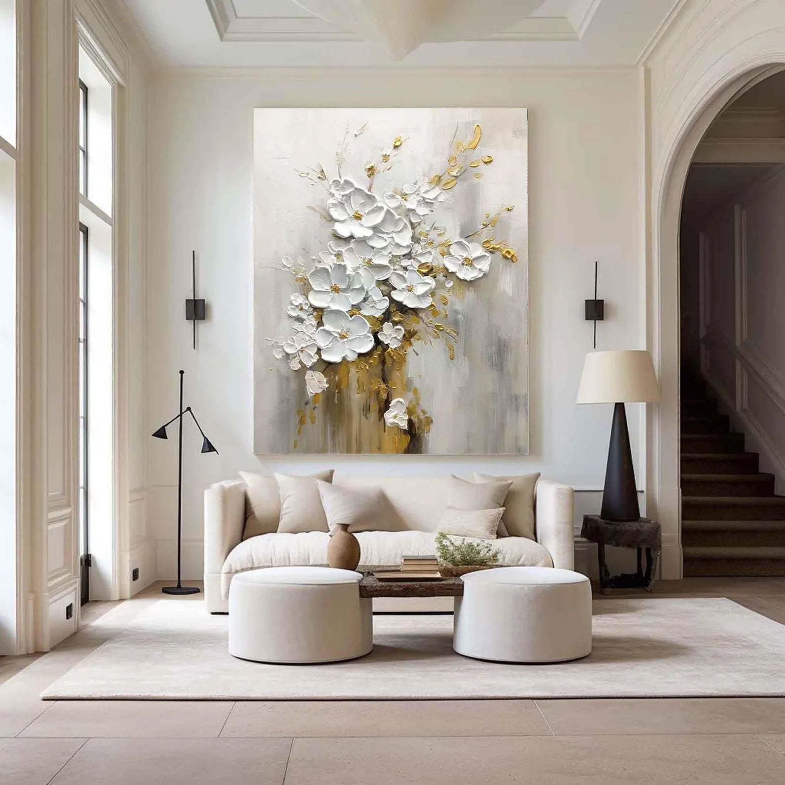 Textured Floral Grandeur | White Gold