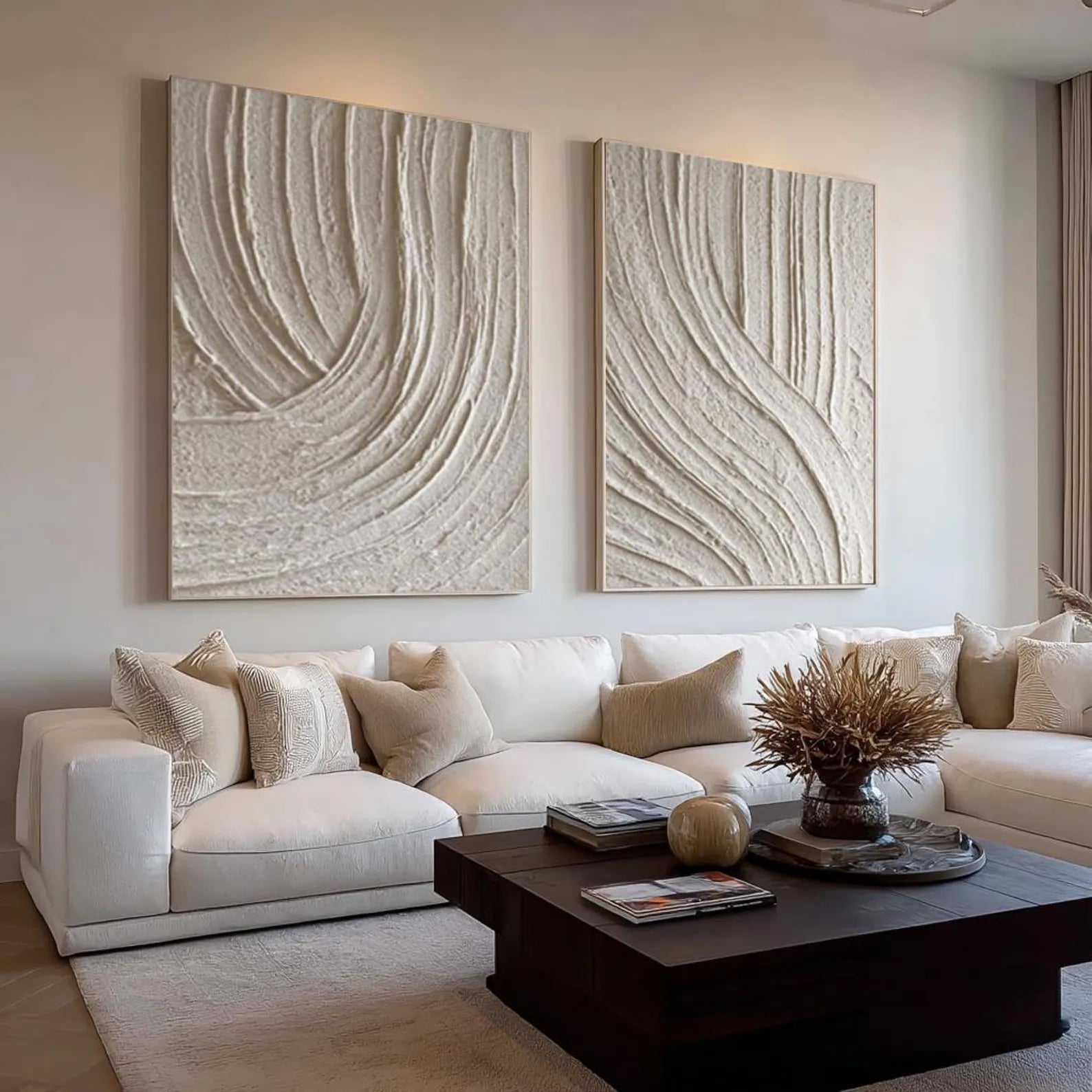Sculpted Textured Waves | Ivory Pair
