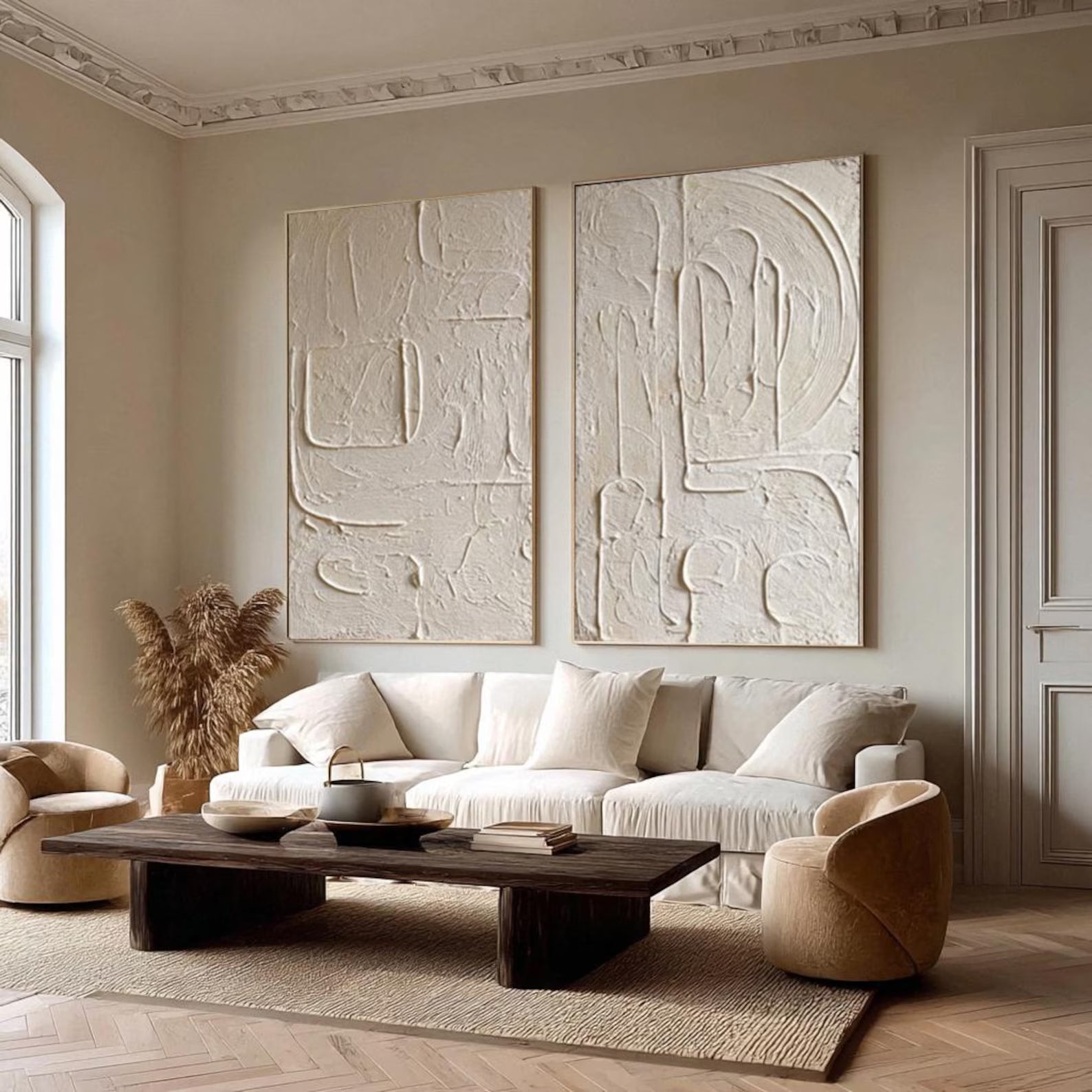 Abstract Relief Forms | Cream Duo