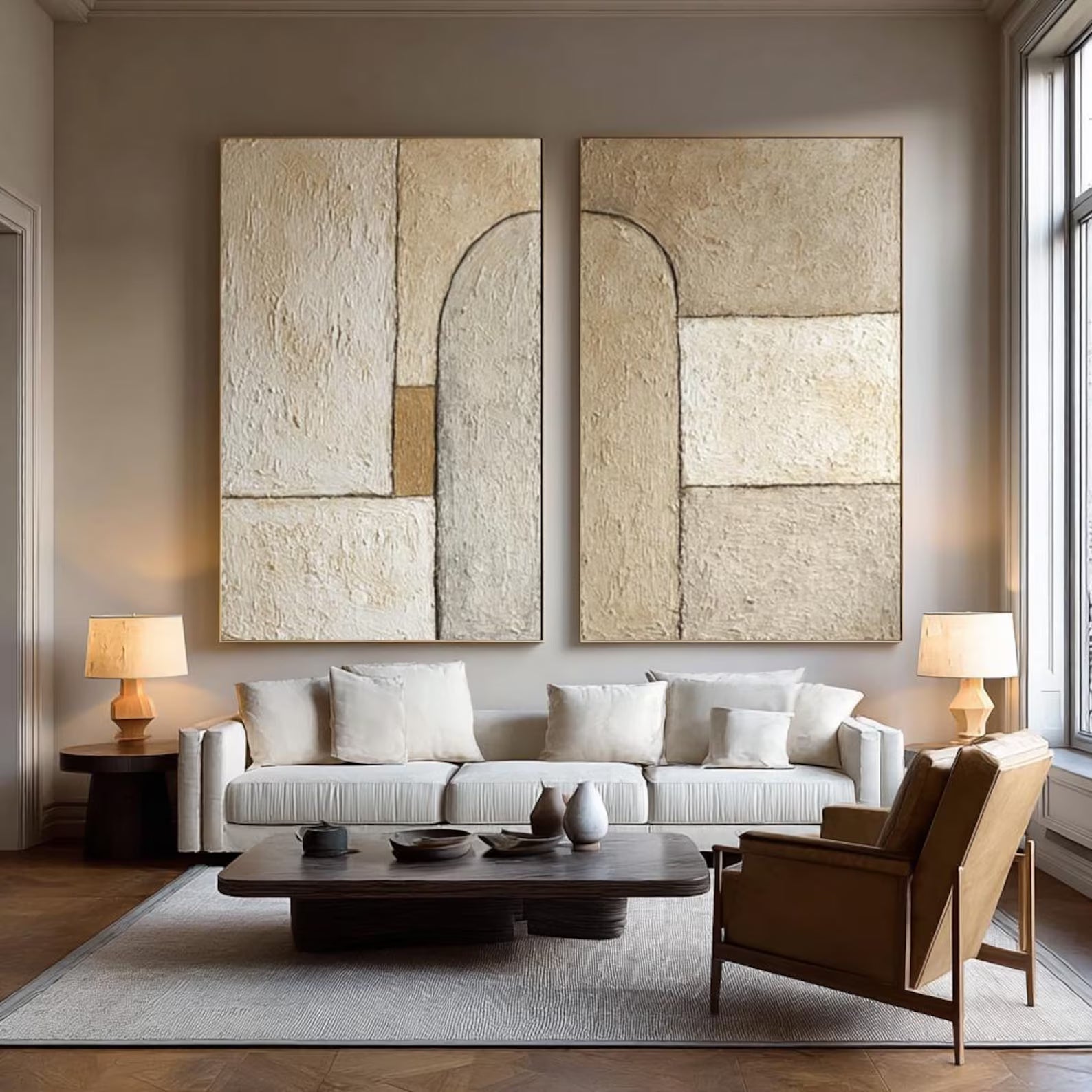 Textured Arched Forms | Beige Duo