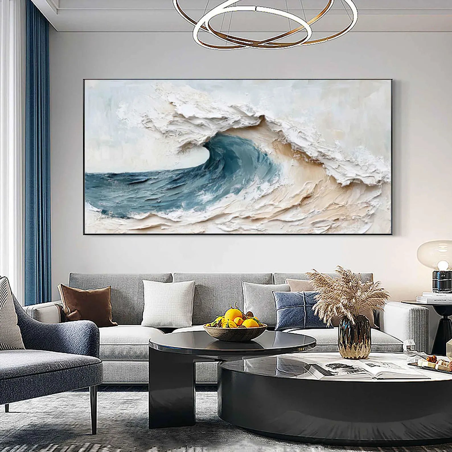 Textured Wave Grandeur | Blue Beige