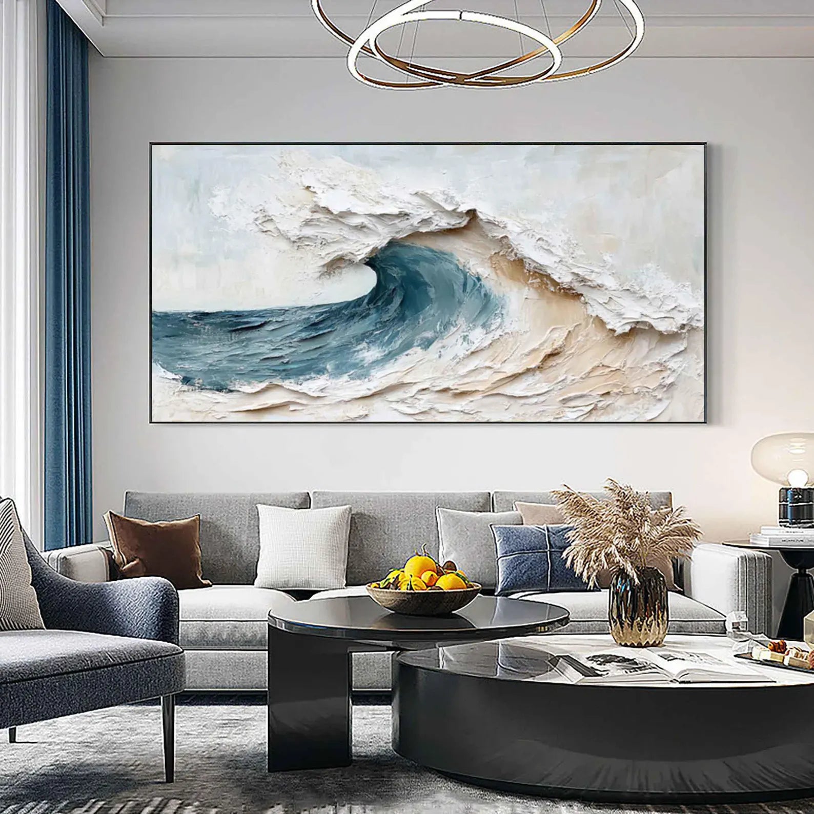 Textured Wave Grandeur | Blue Beige