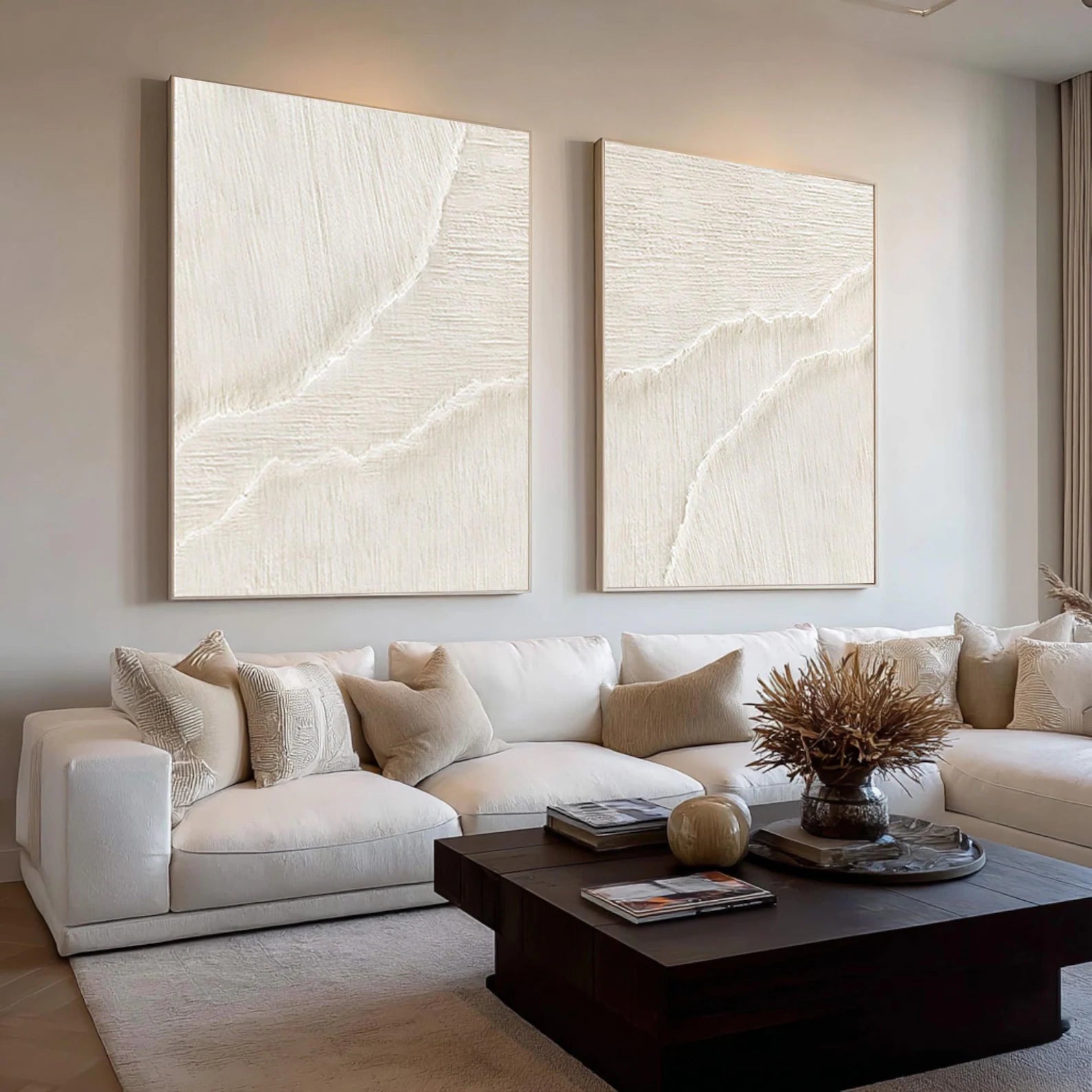 Textured Abstract Waves | White Duo