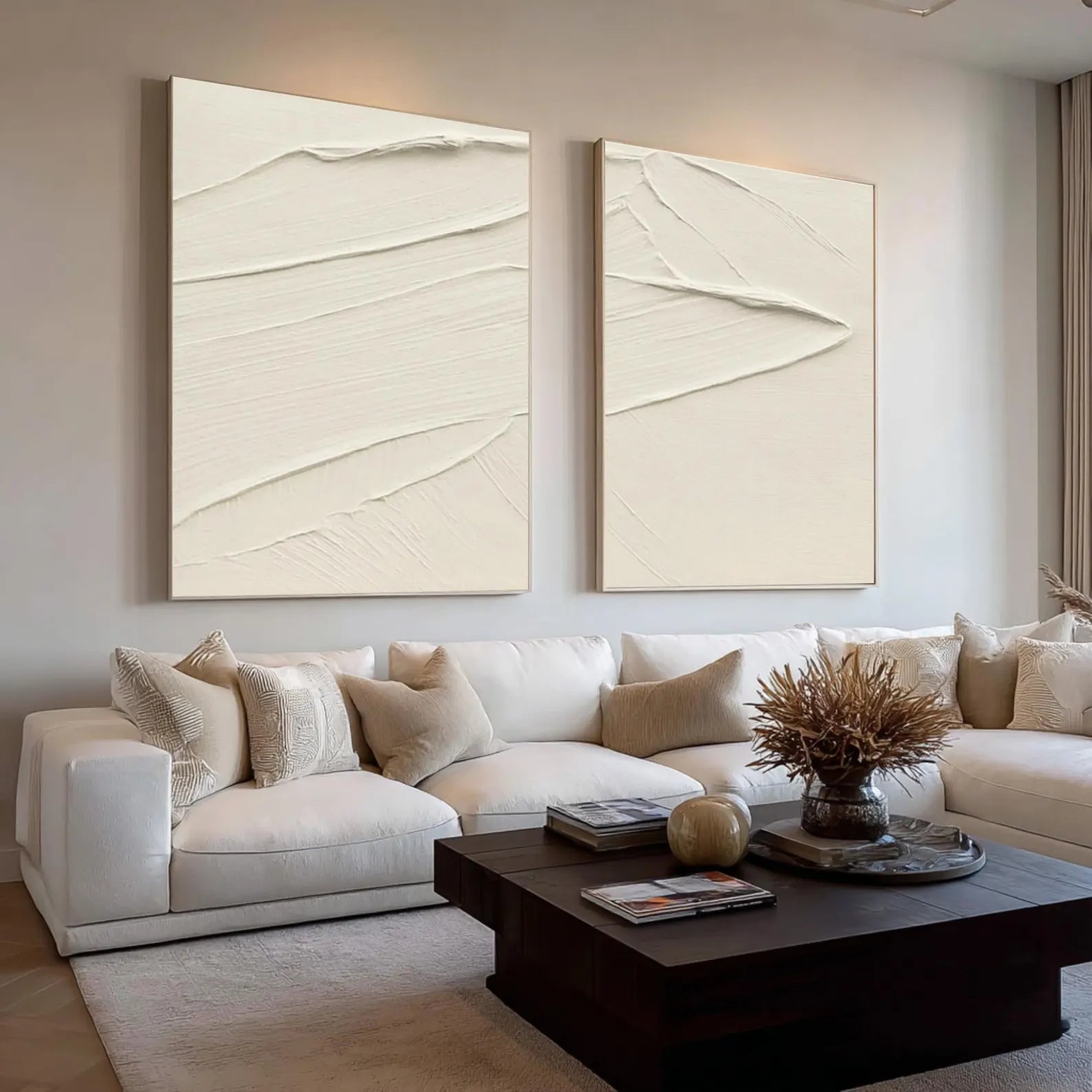 Minimalist Textured Waves | Cream Duo