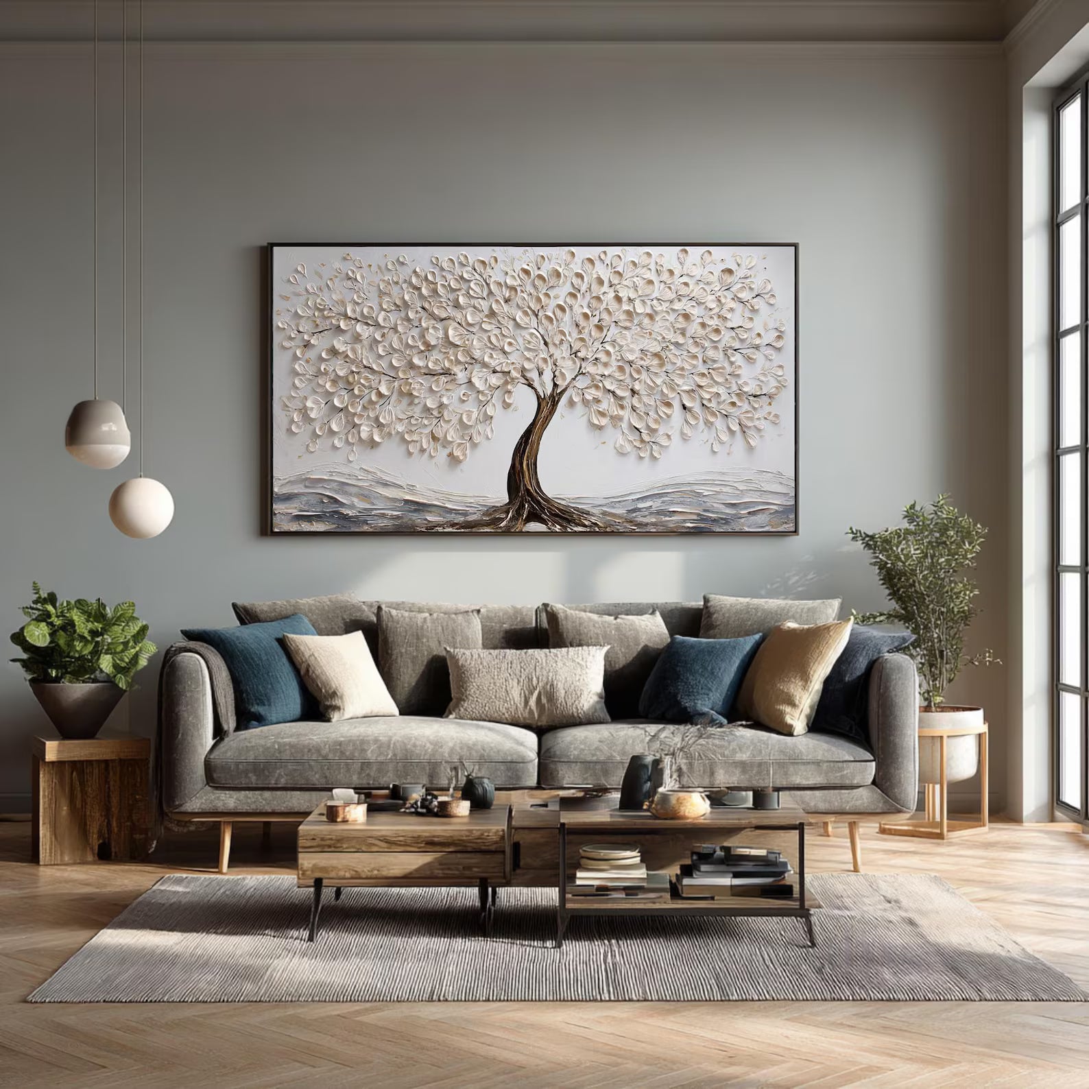 Textured Arbor Opulence | Beige Tree