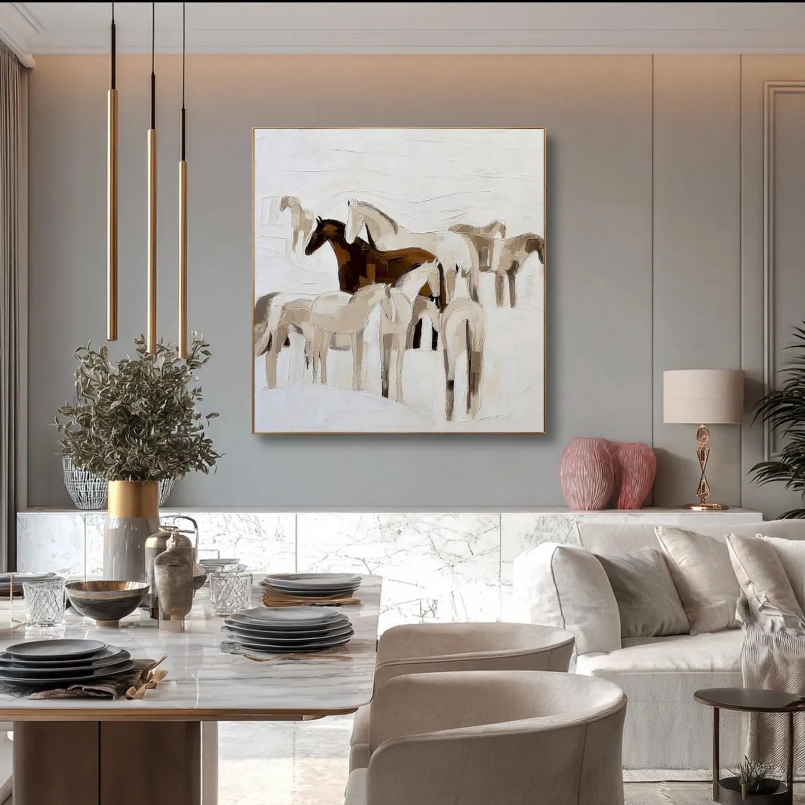 Textured Equine Harmony | Beige Brown