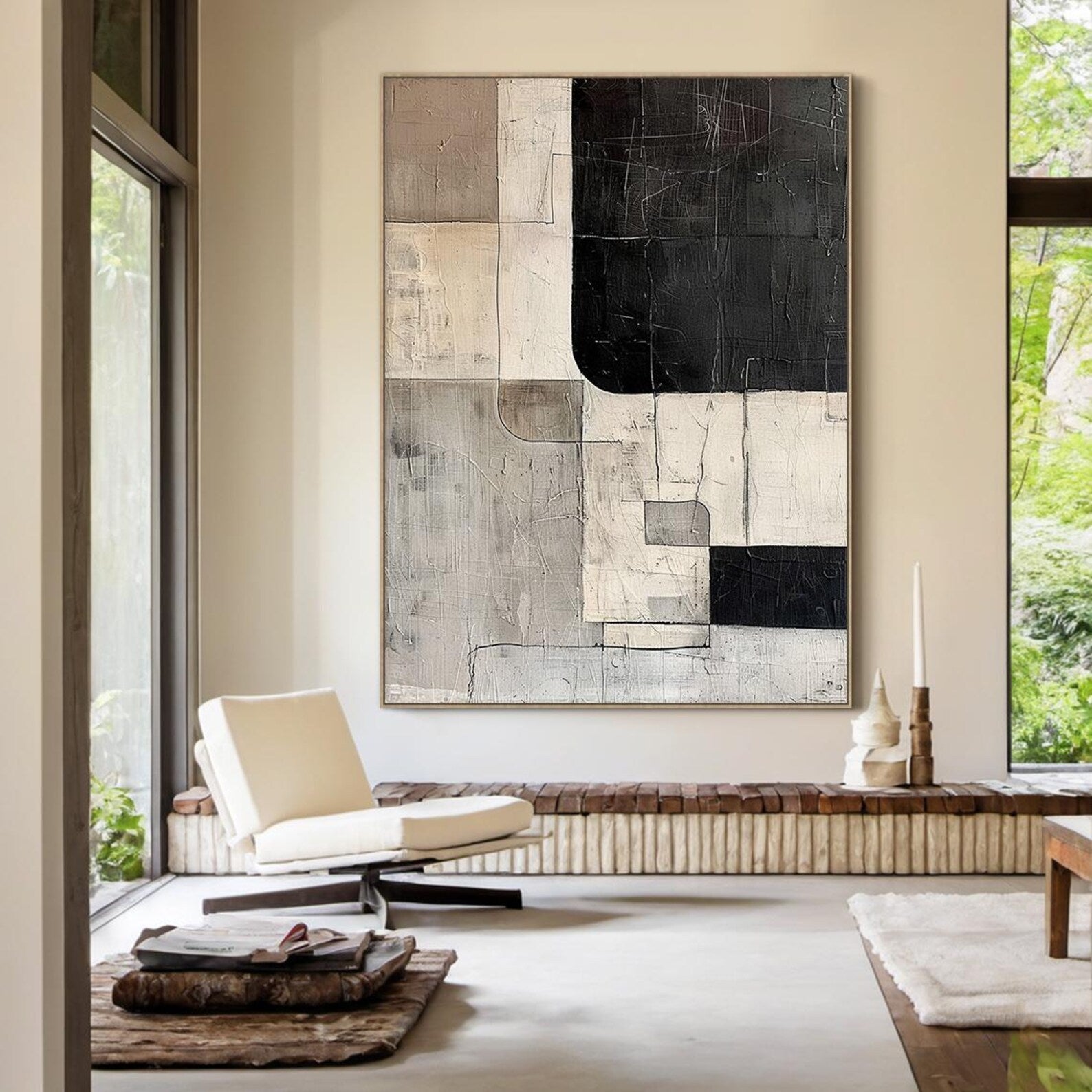 Textured Geometric Contrast | Black Gray