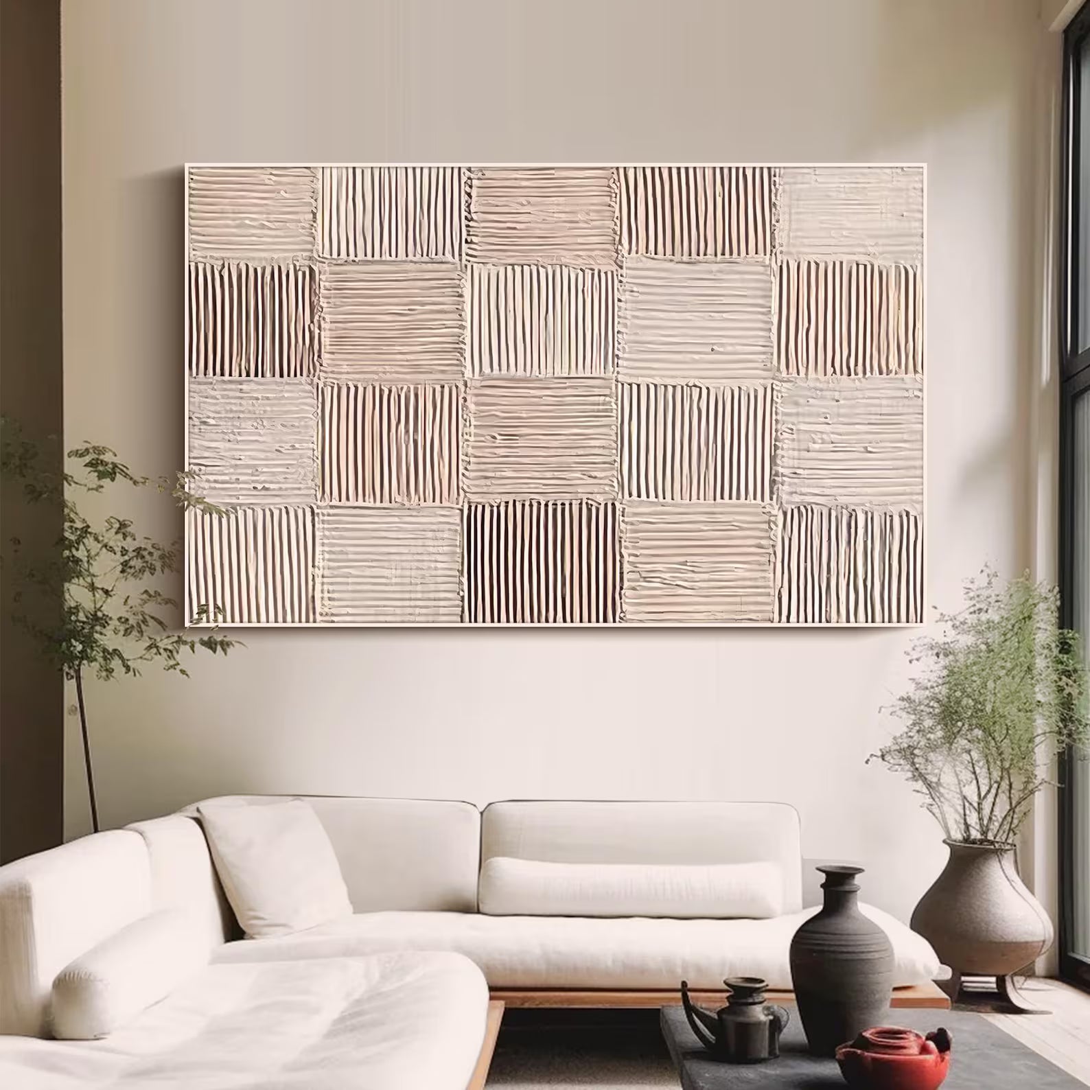 Textured Grid Serenity | Soft Neutrals