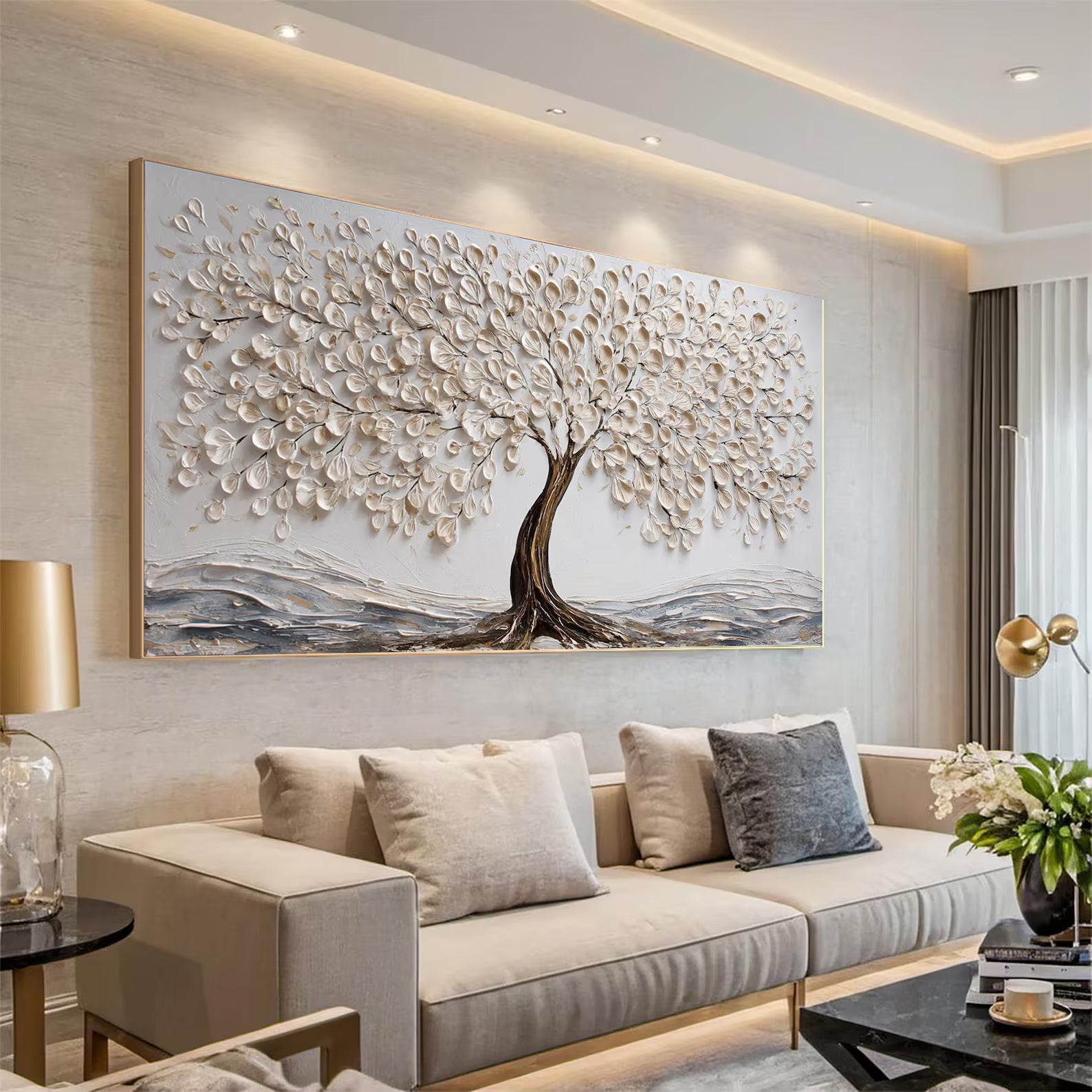 Textured Arbor Opulence | Beige Tree