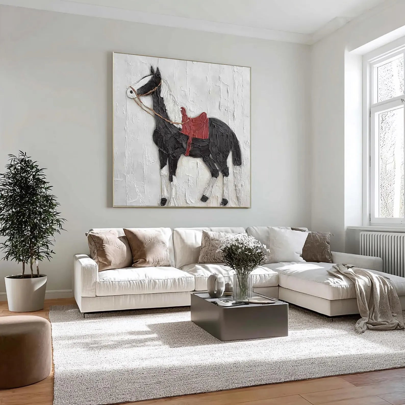 Textured Equine Elegance | Black Red