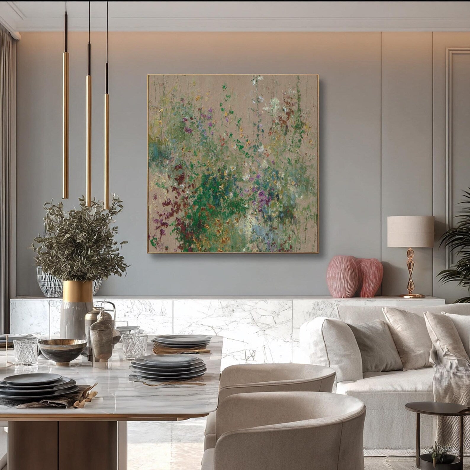 Textured Floral Whimsy | Green Beige