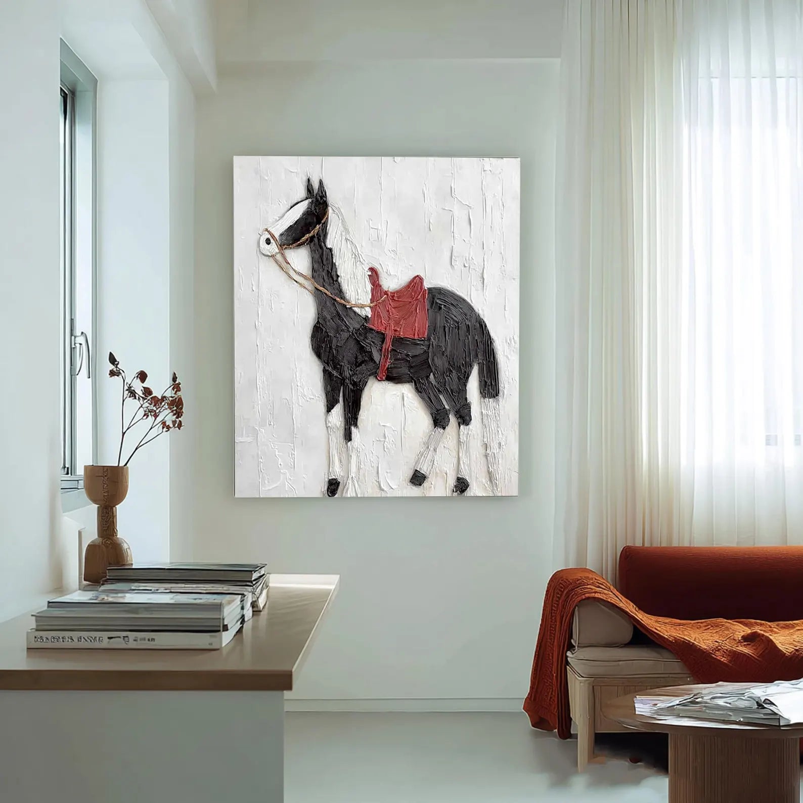 Textured Equine Elegance | Black Red