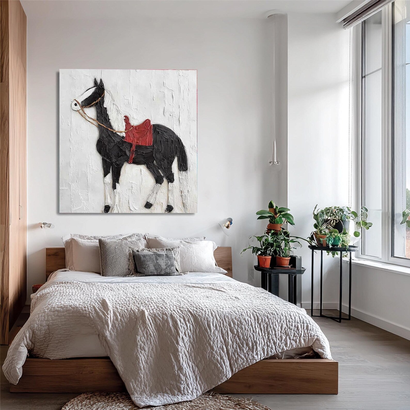 Textured Equine Elegance | Black Red