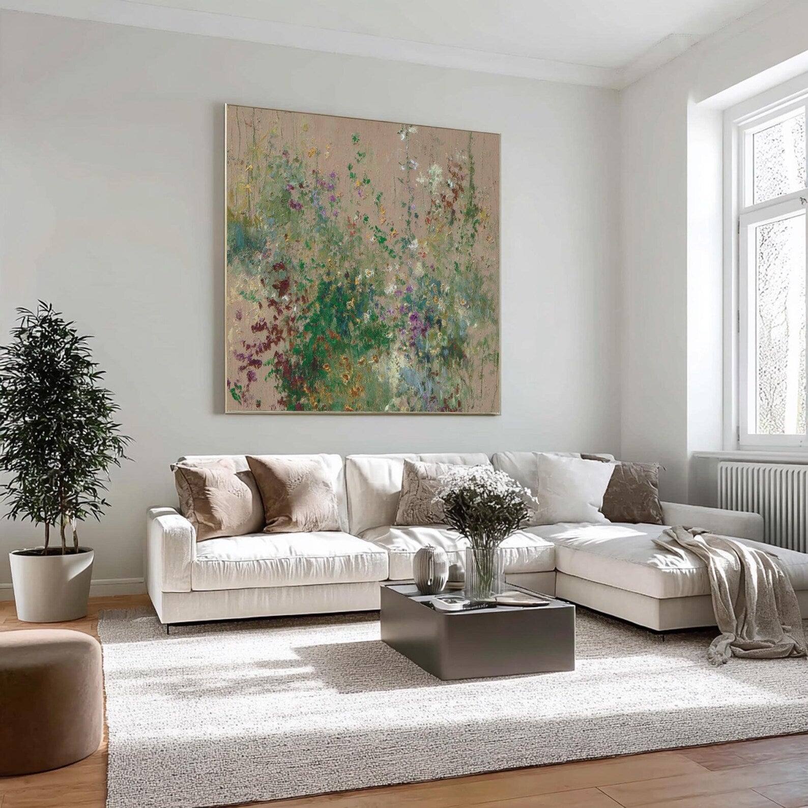 Textured Floral Whimsy | Green Beige