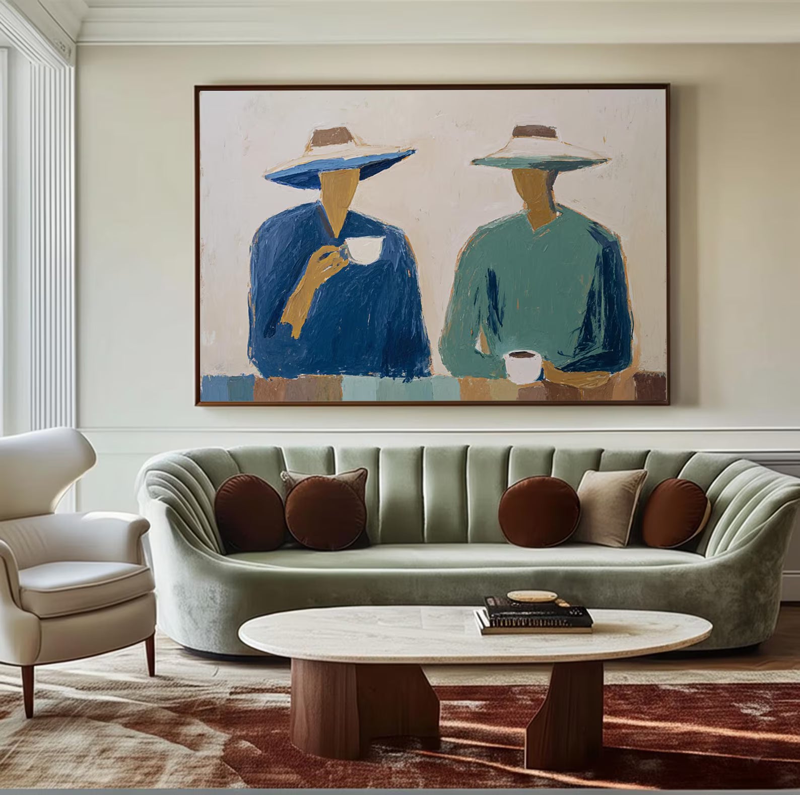 Casual Hat-Clad Figures | Teal Hues