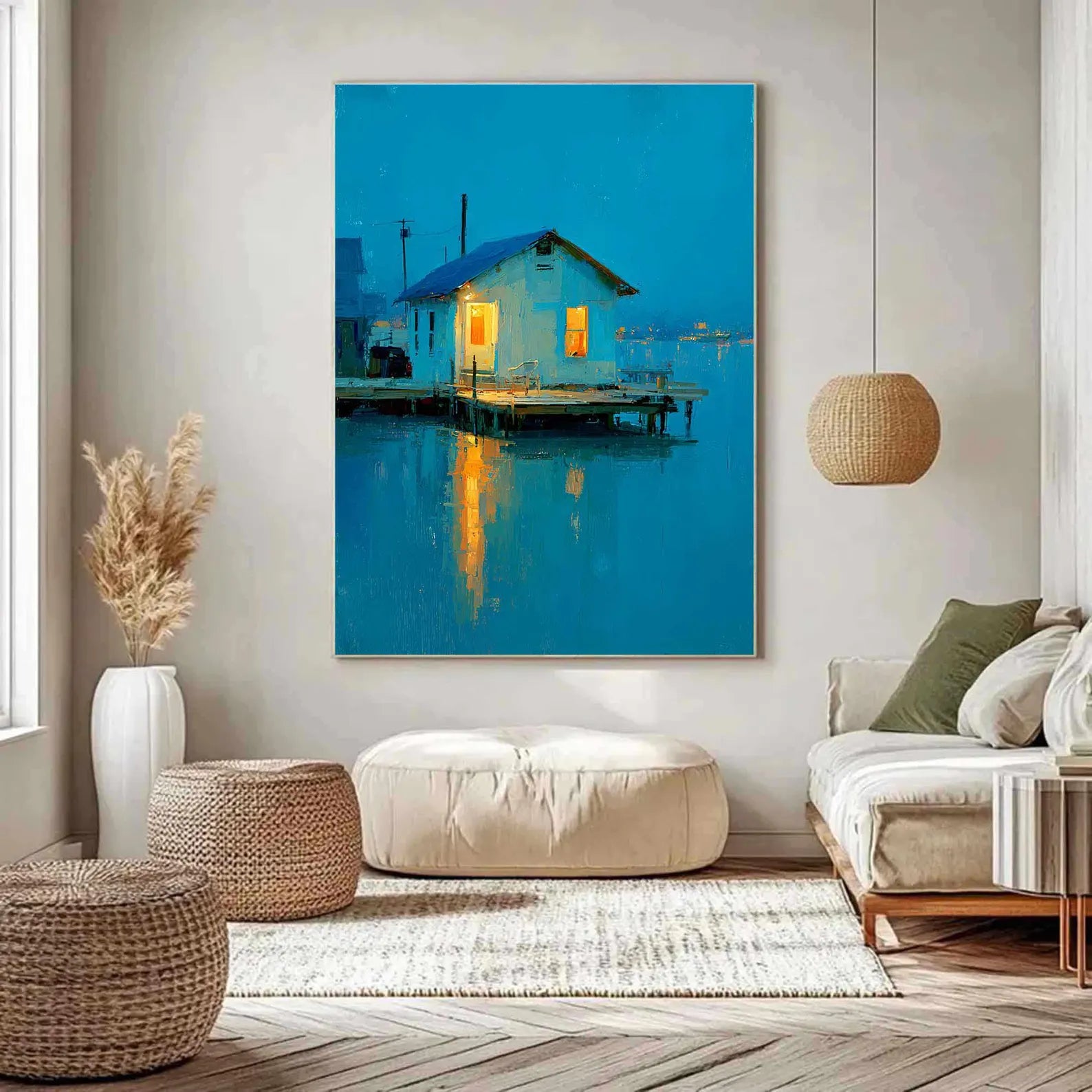 Serene Blue Cottage Art | Coastal Tranquility