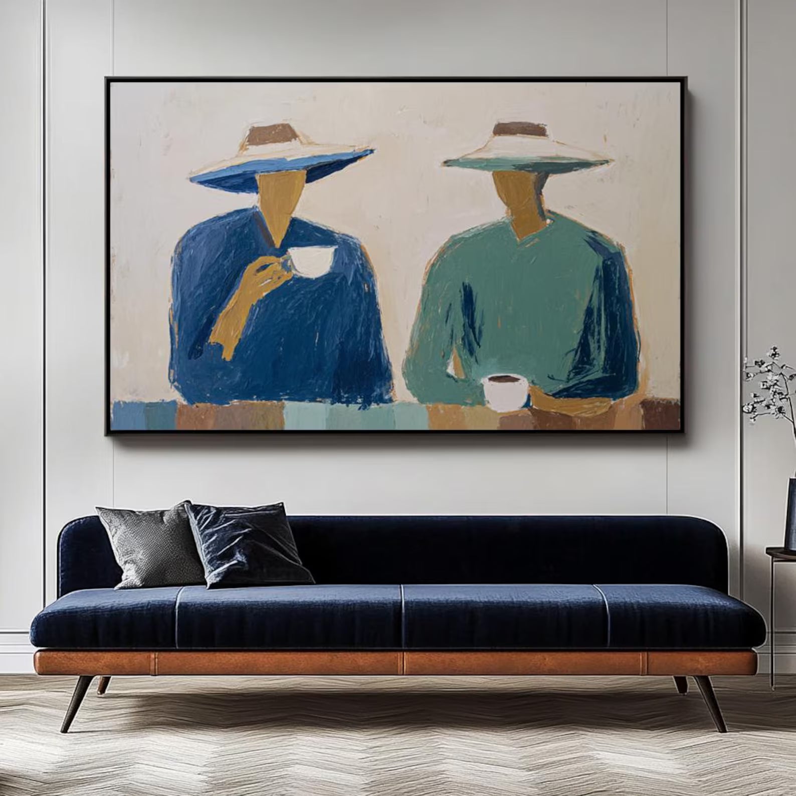 Casual Hat-Clad Figures | Teal Hues