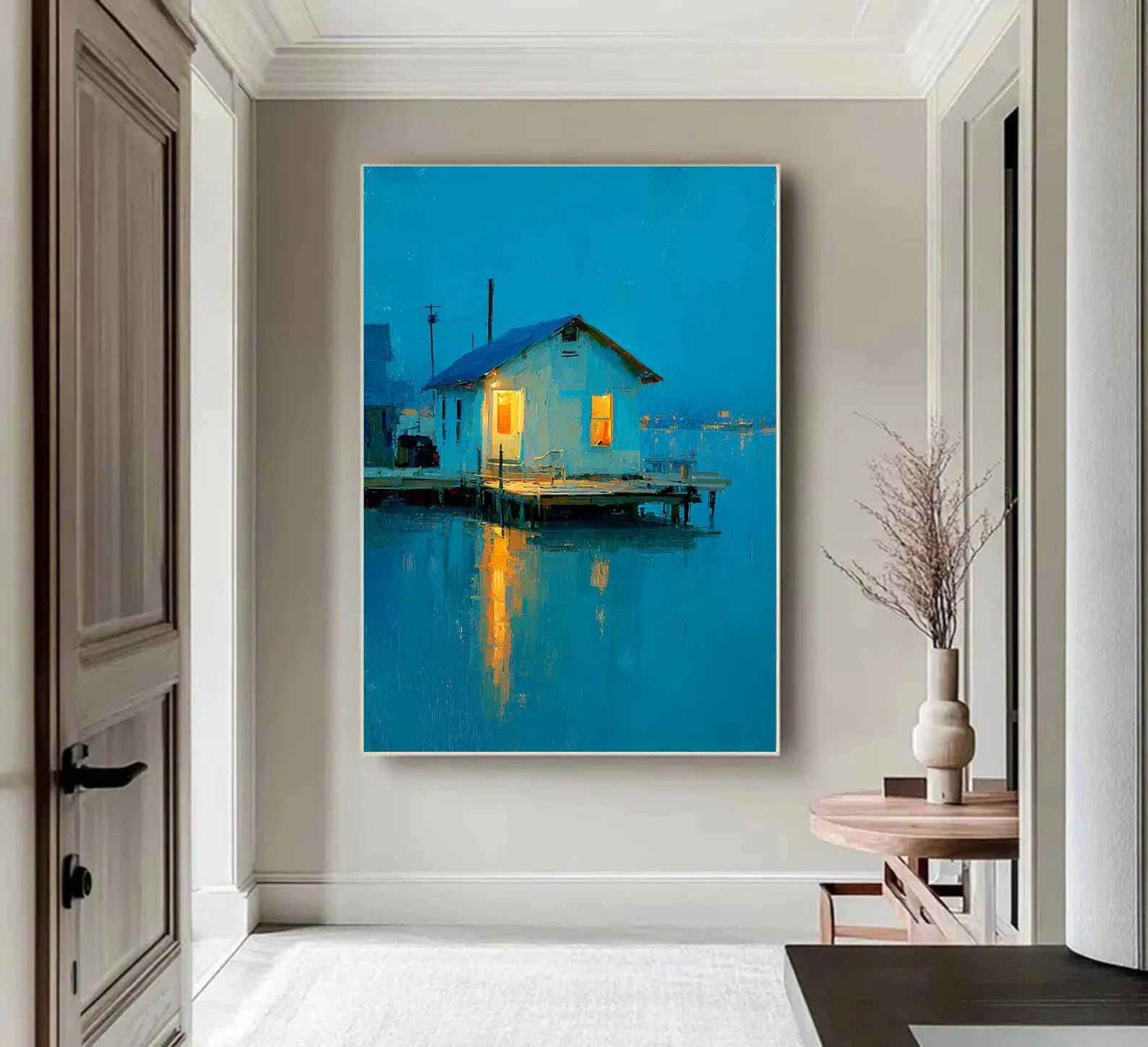 Serene Blue Cottage Art | Coastal Tranquility