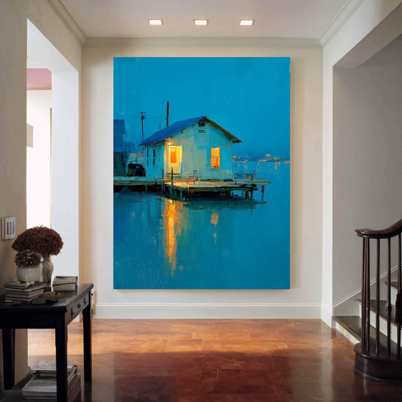 Serene Blue Cottage Art | Coastal Tranquility