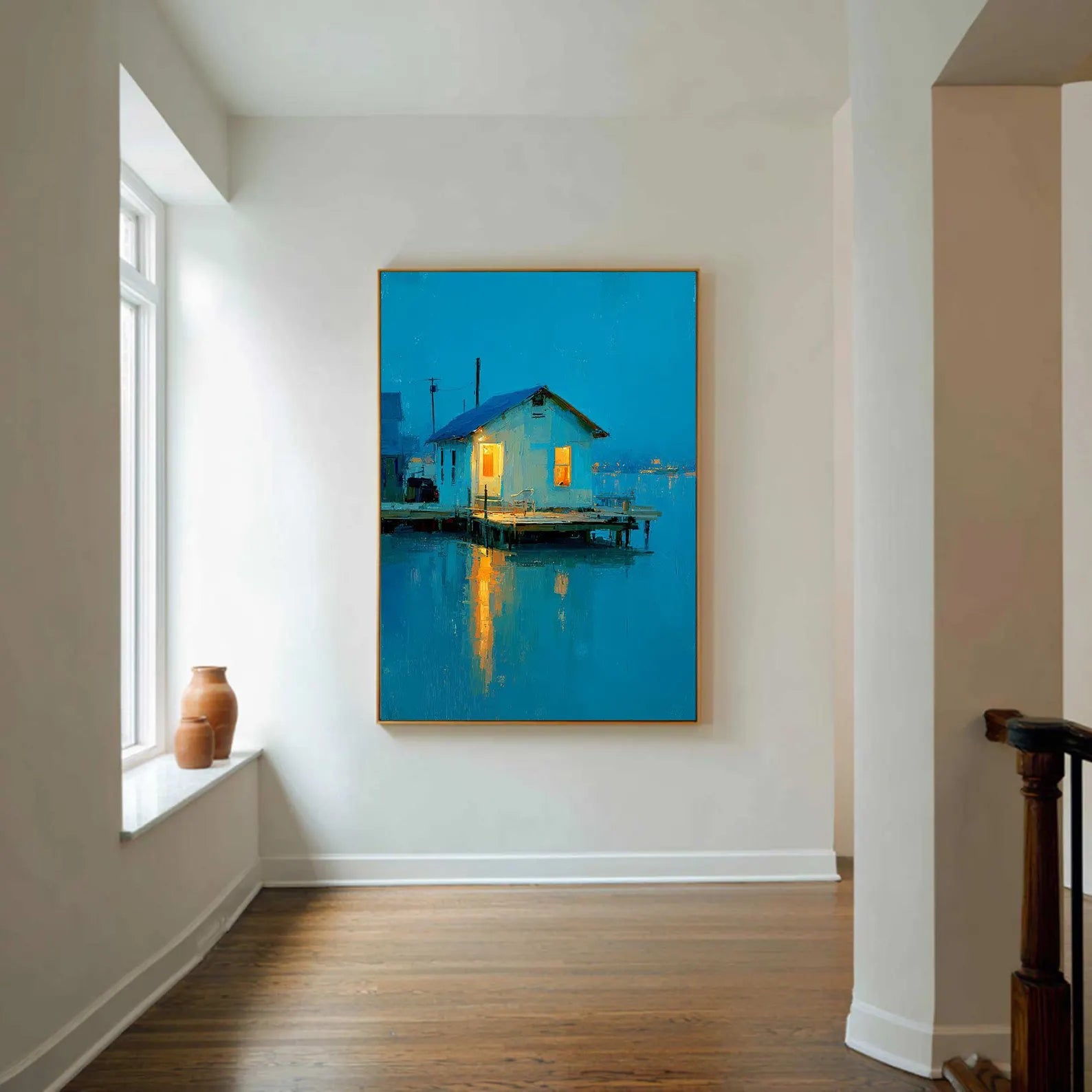 Serene Blue Cottage Art | Coastal Tranquility
