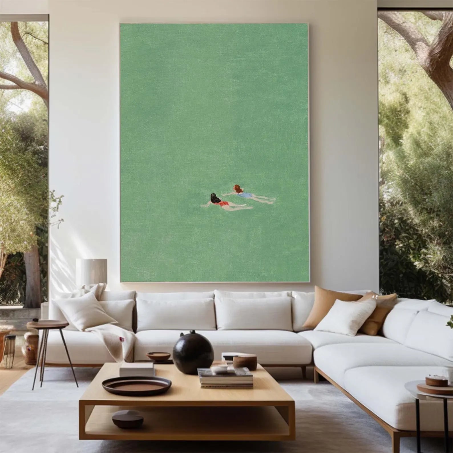 Figurative Swimming Scene Art | Serene Leisure Vibe