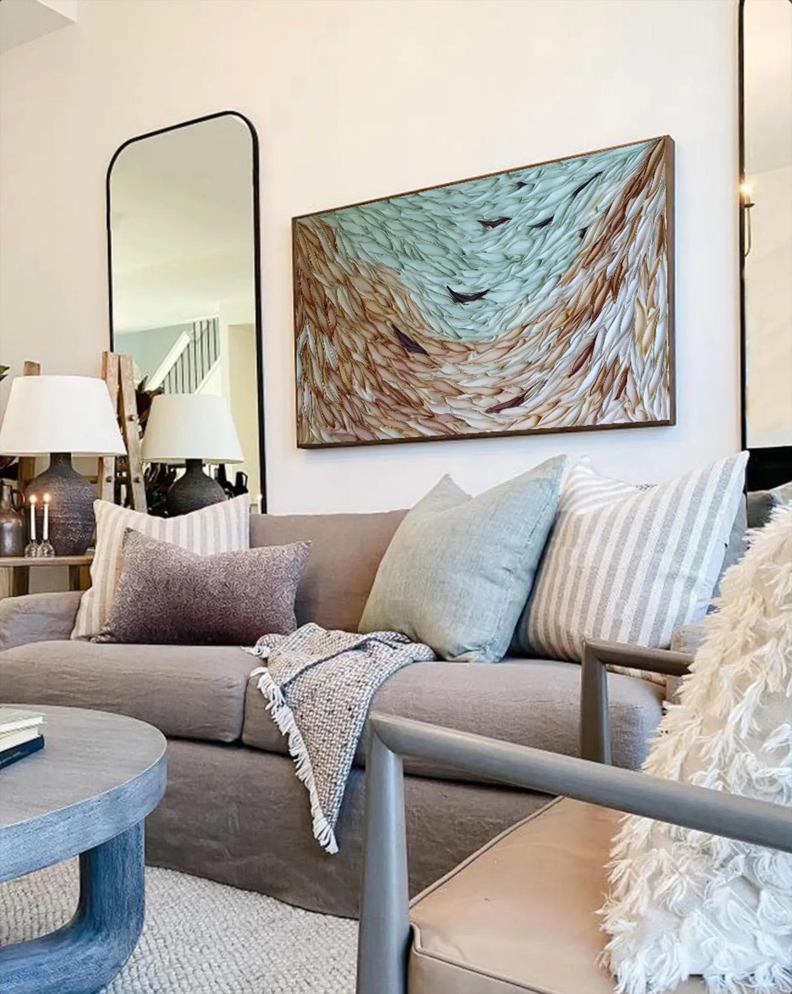 Textured Feather Flow | Beige Teal