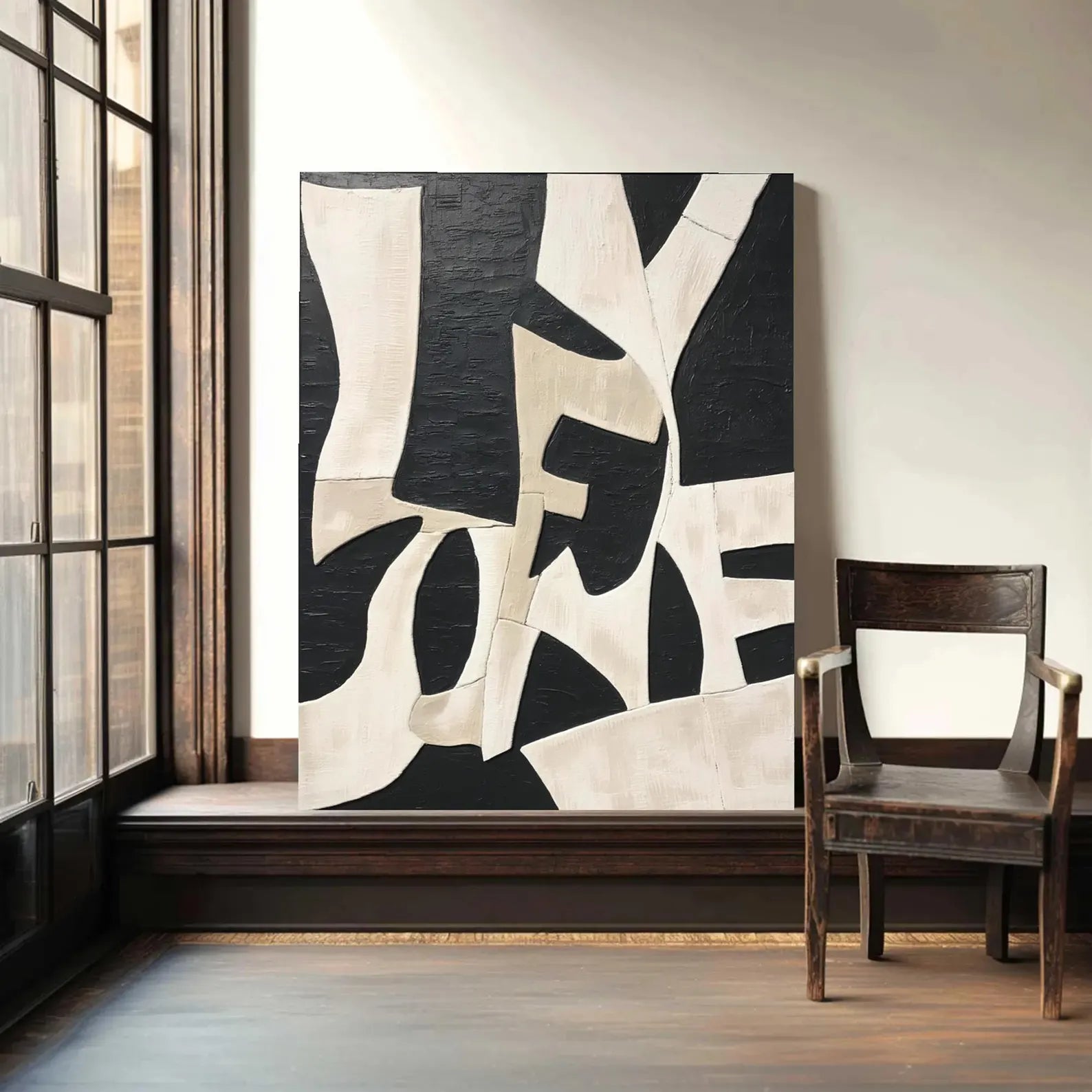 Textured Geometric Contrast | Black Beige