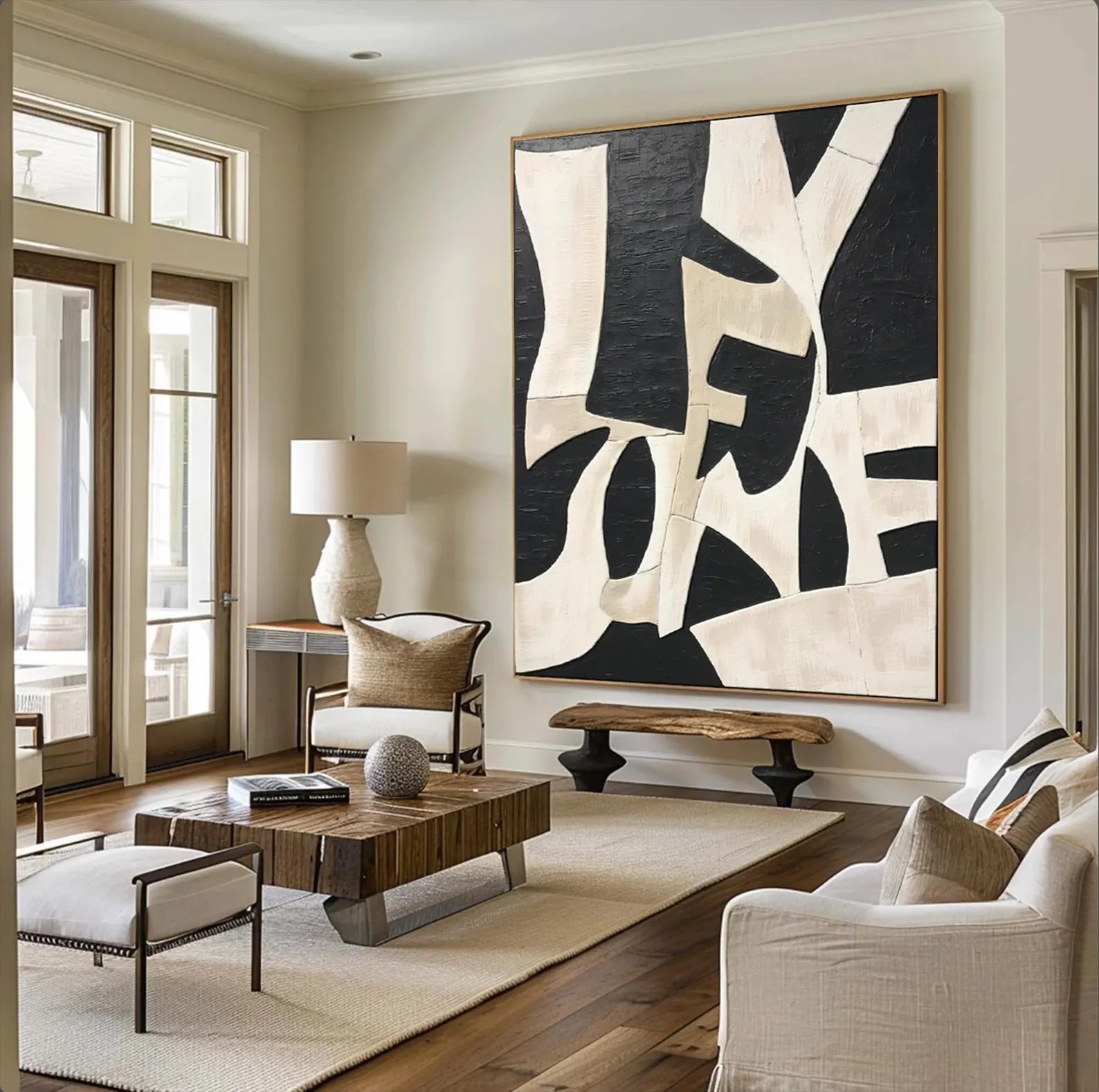 Textured Geometric Contrast | Black Beige