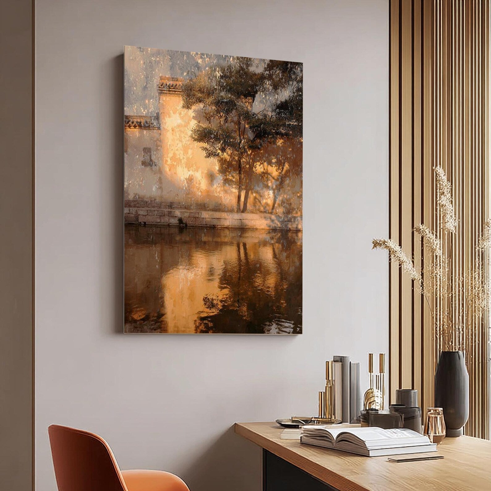 Textured Waterscape Opulence | Amber Reflections