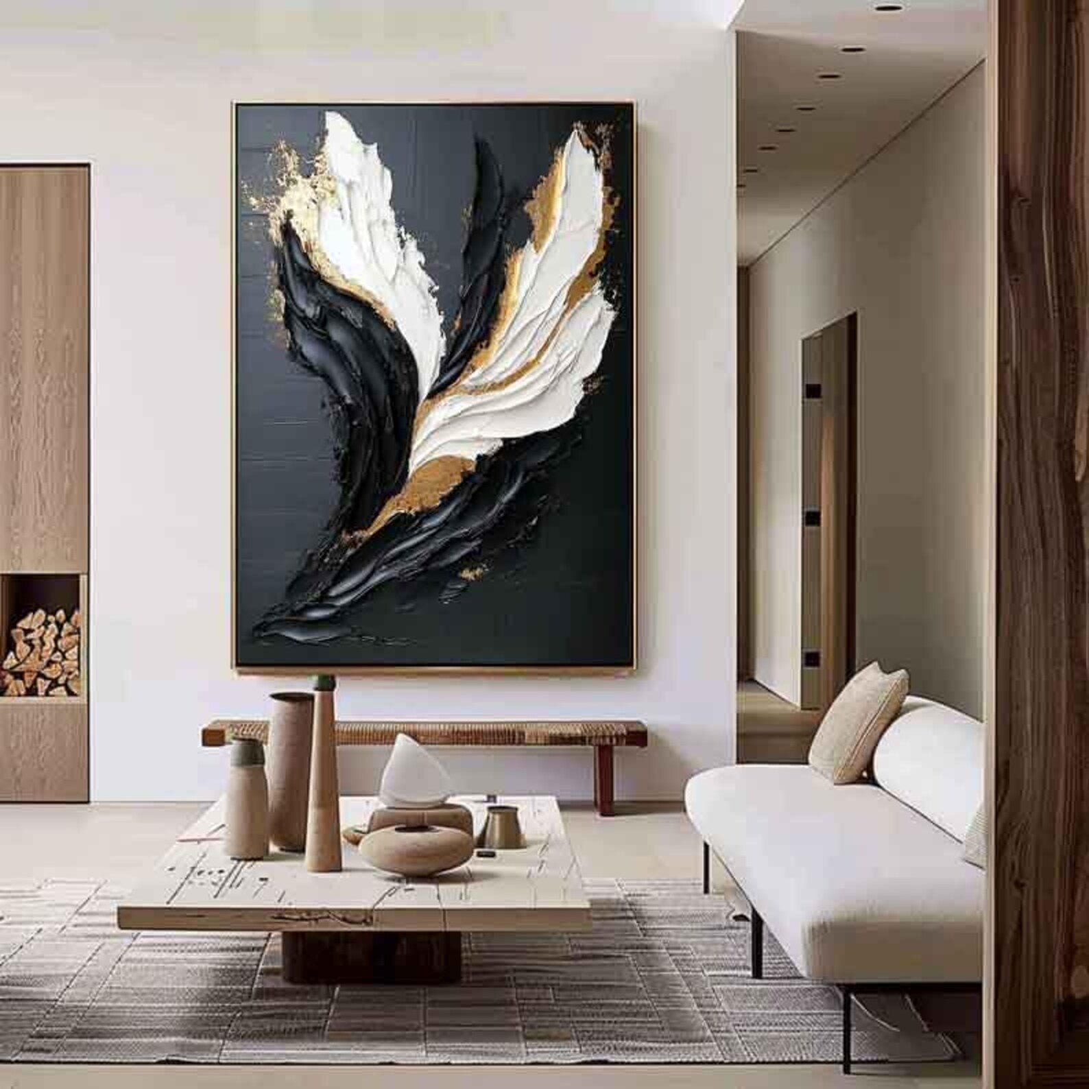 Textured Leaf Luxury | Black Gold