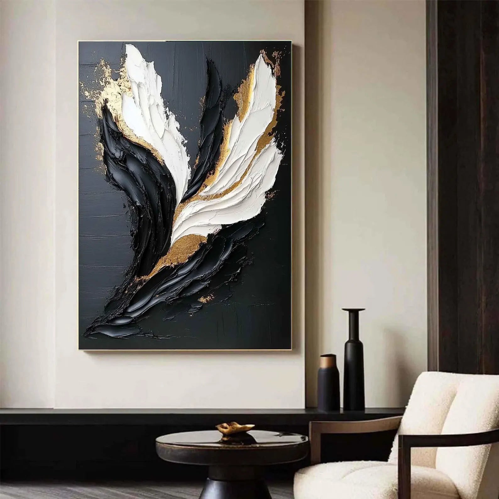 Textured Leaf Luxury | Black Gold