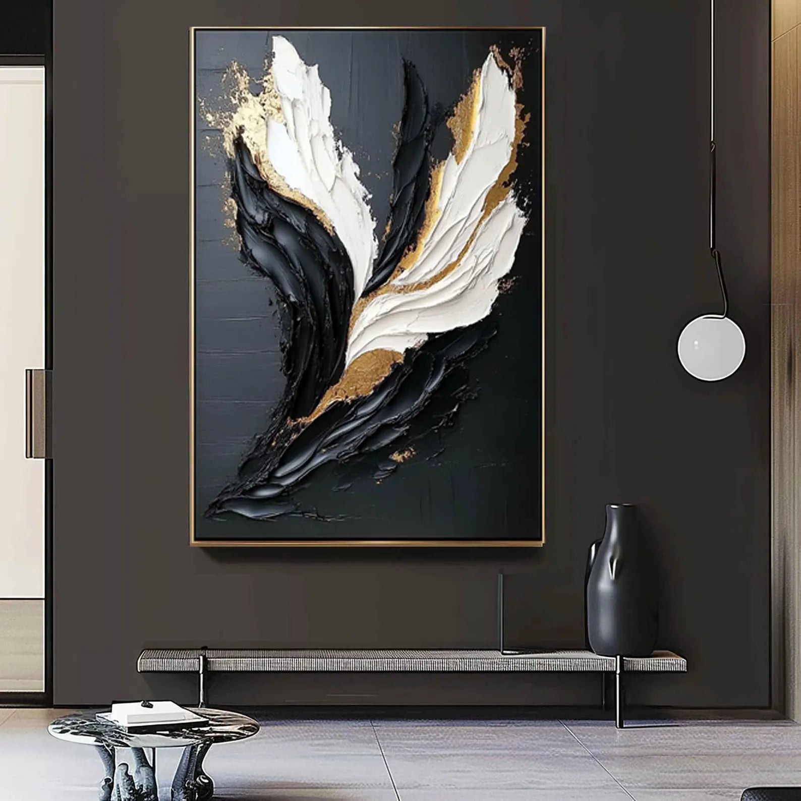 Textured Leaf Luxury | Black Gold