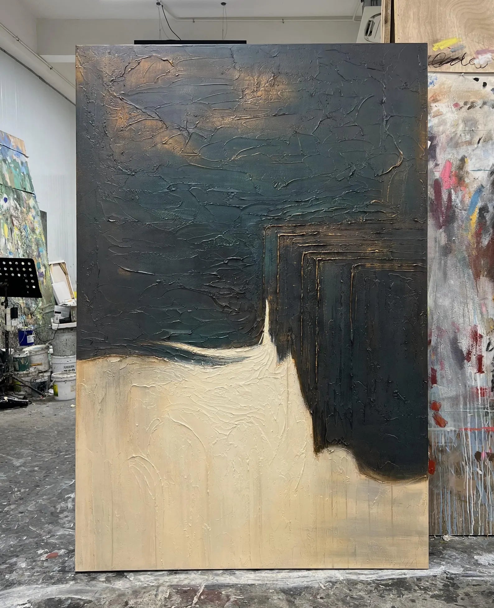 Textured Abstract Depth | Teal Beige