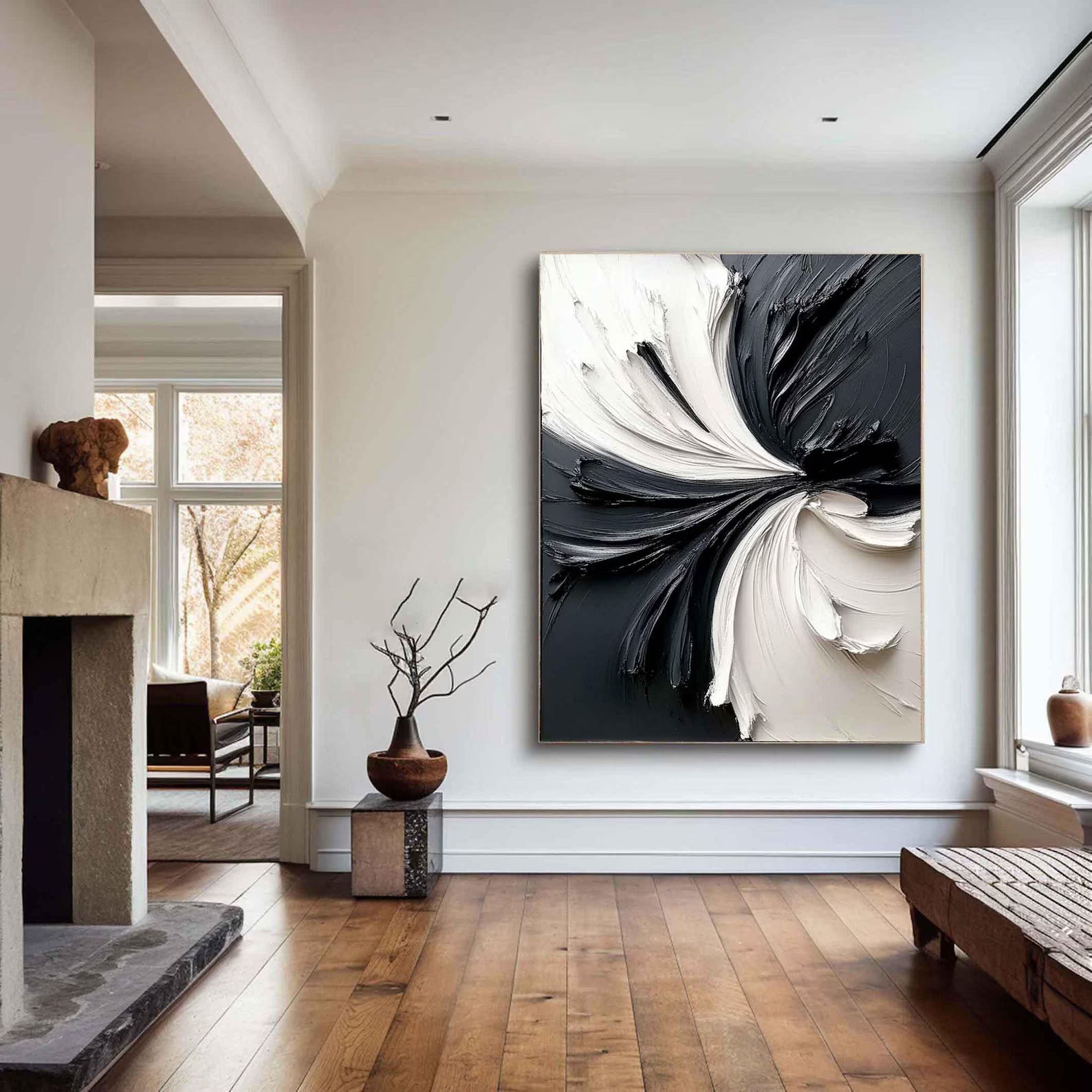 Textured Floral Drama | Black White