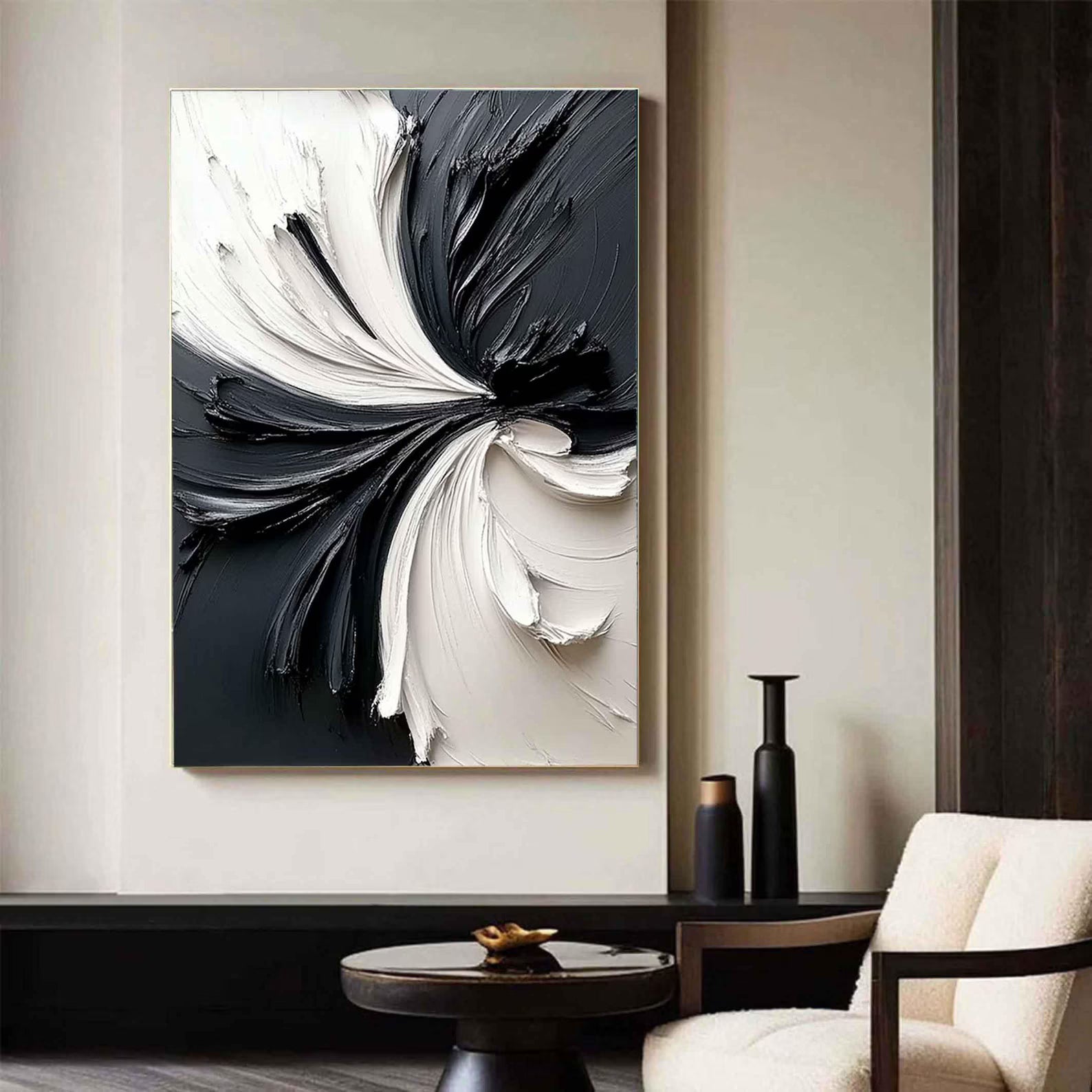 Textured Floral Drama | Black White