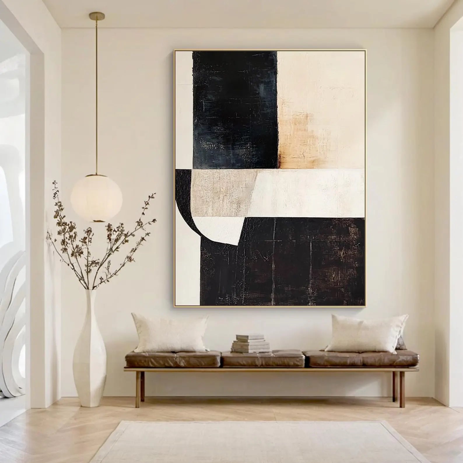 Textured Geometric Opulence | Black Beige