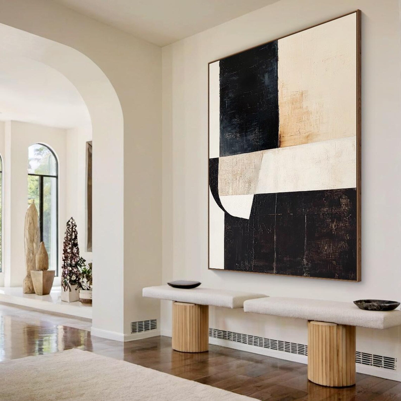 Textured Geometric Opulence | Black Beige