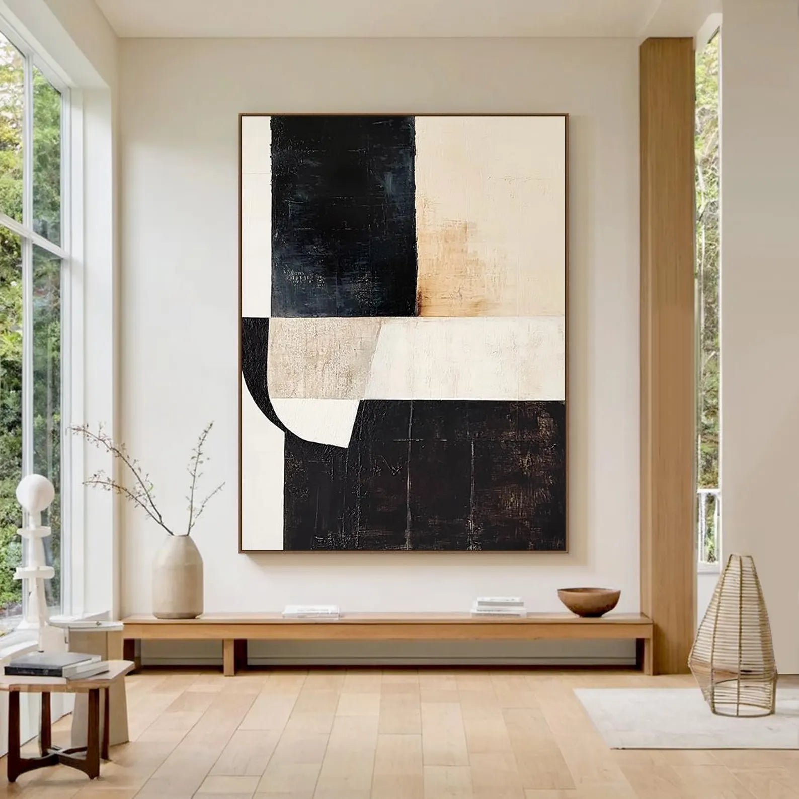 Textured Geometric Opulence | Black Beige