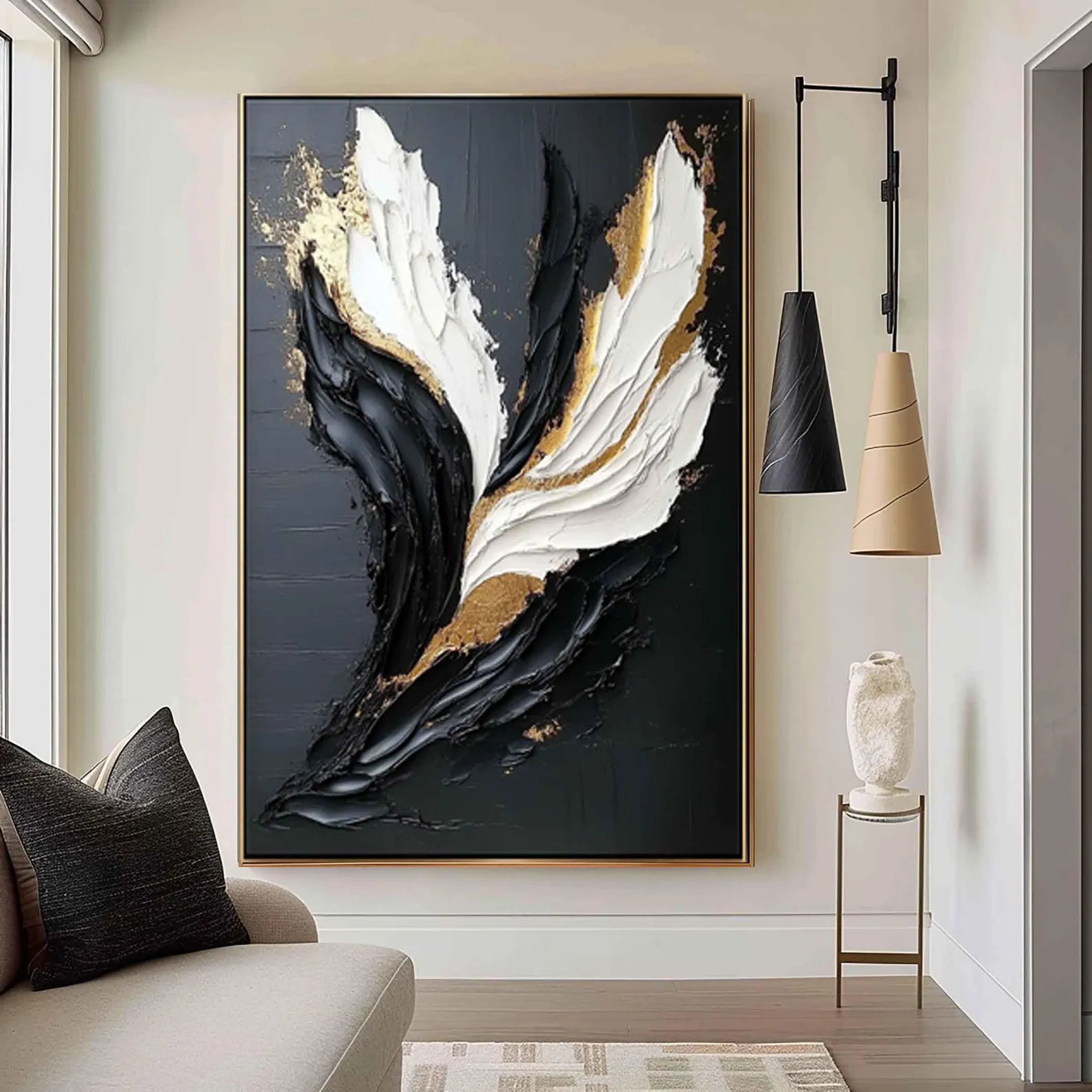 Textured Leaf Luxury | Black Gold