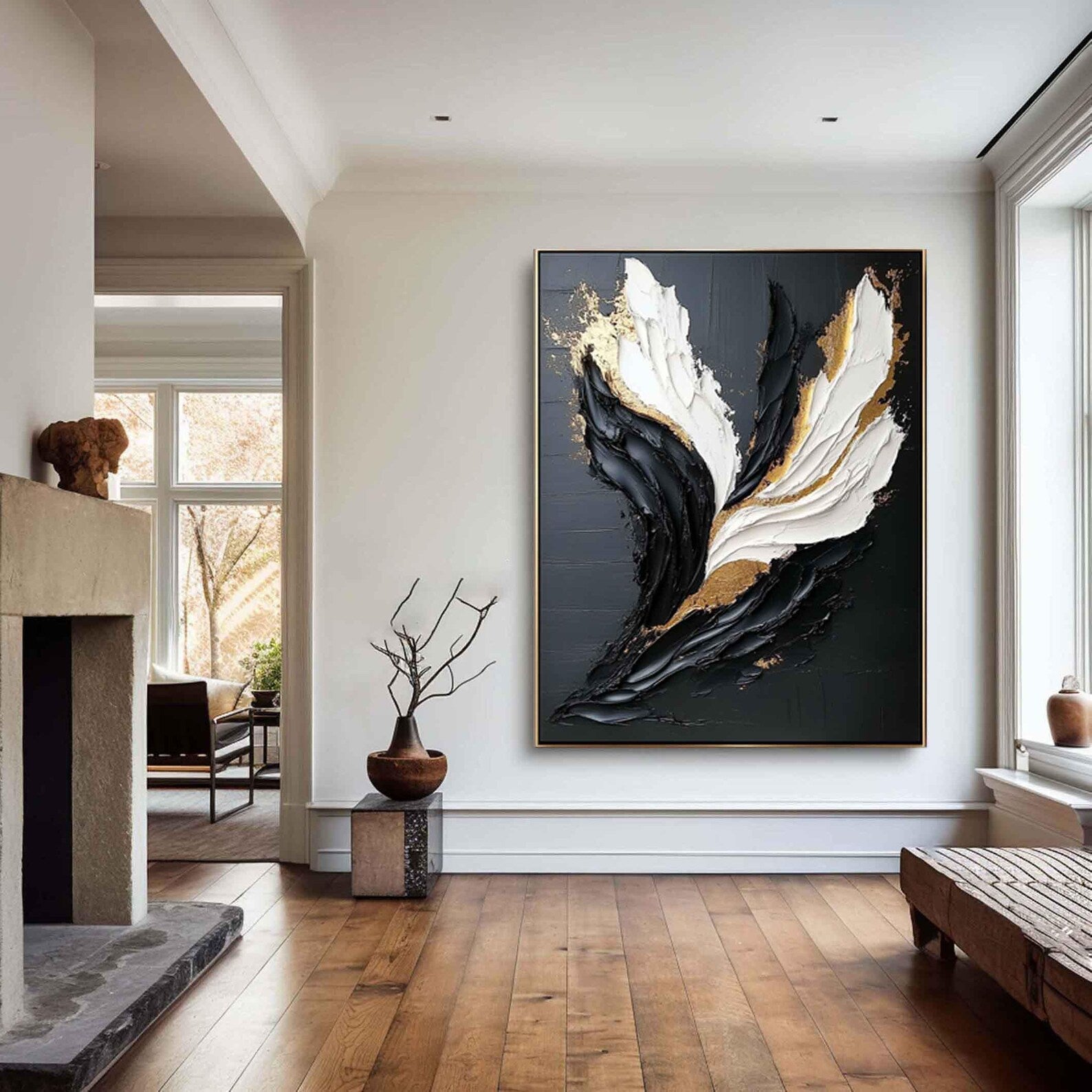 Textured Leaf Luxury | Black Gold