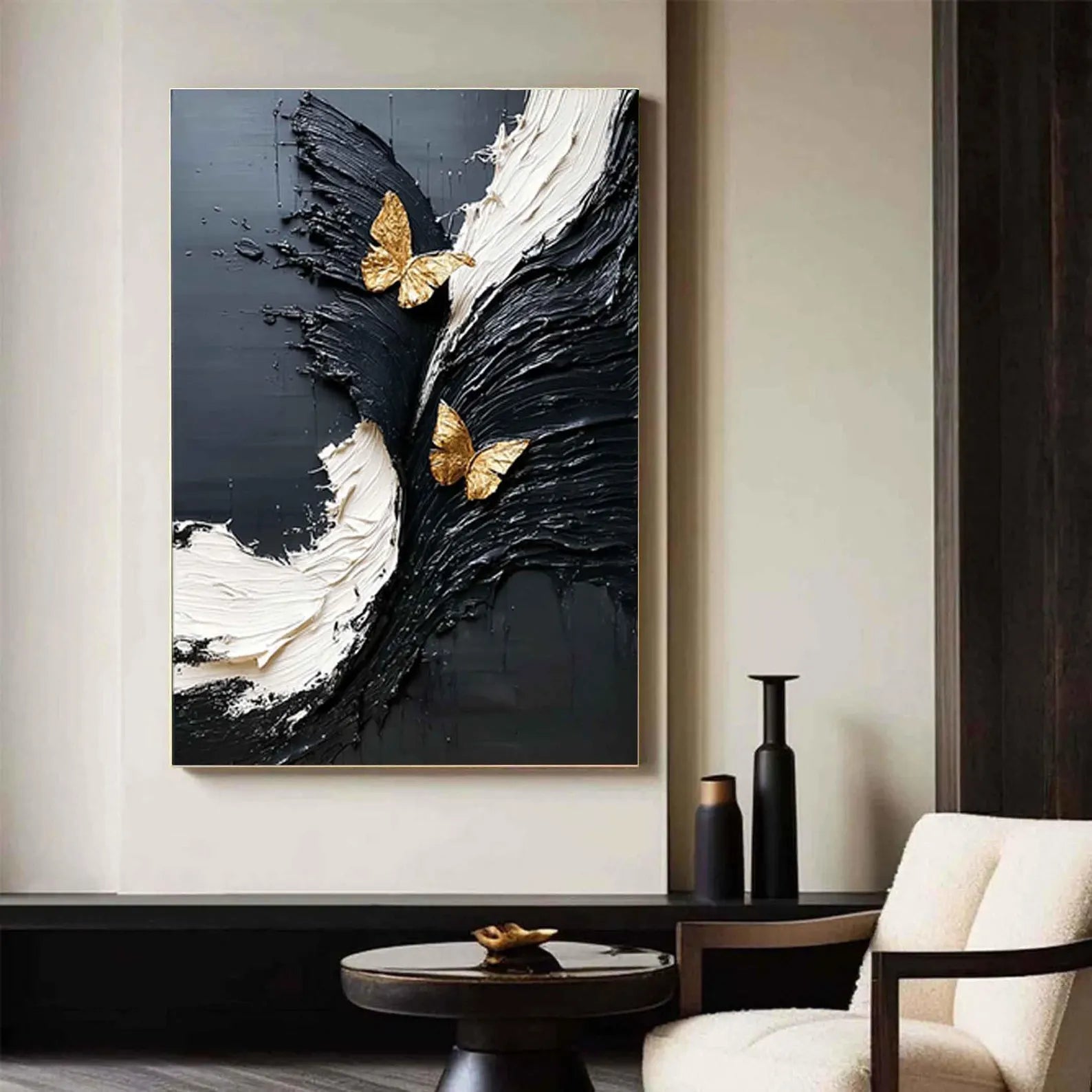 Textured Butterfly Opulence | Black Gold