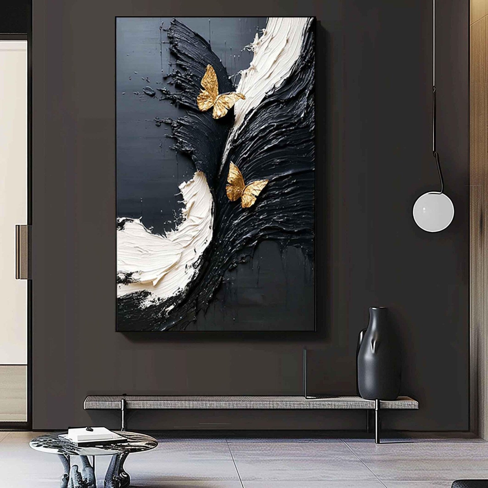 Textured Butterfly Opulence | Black Gold