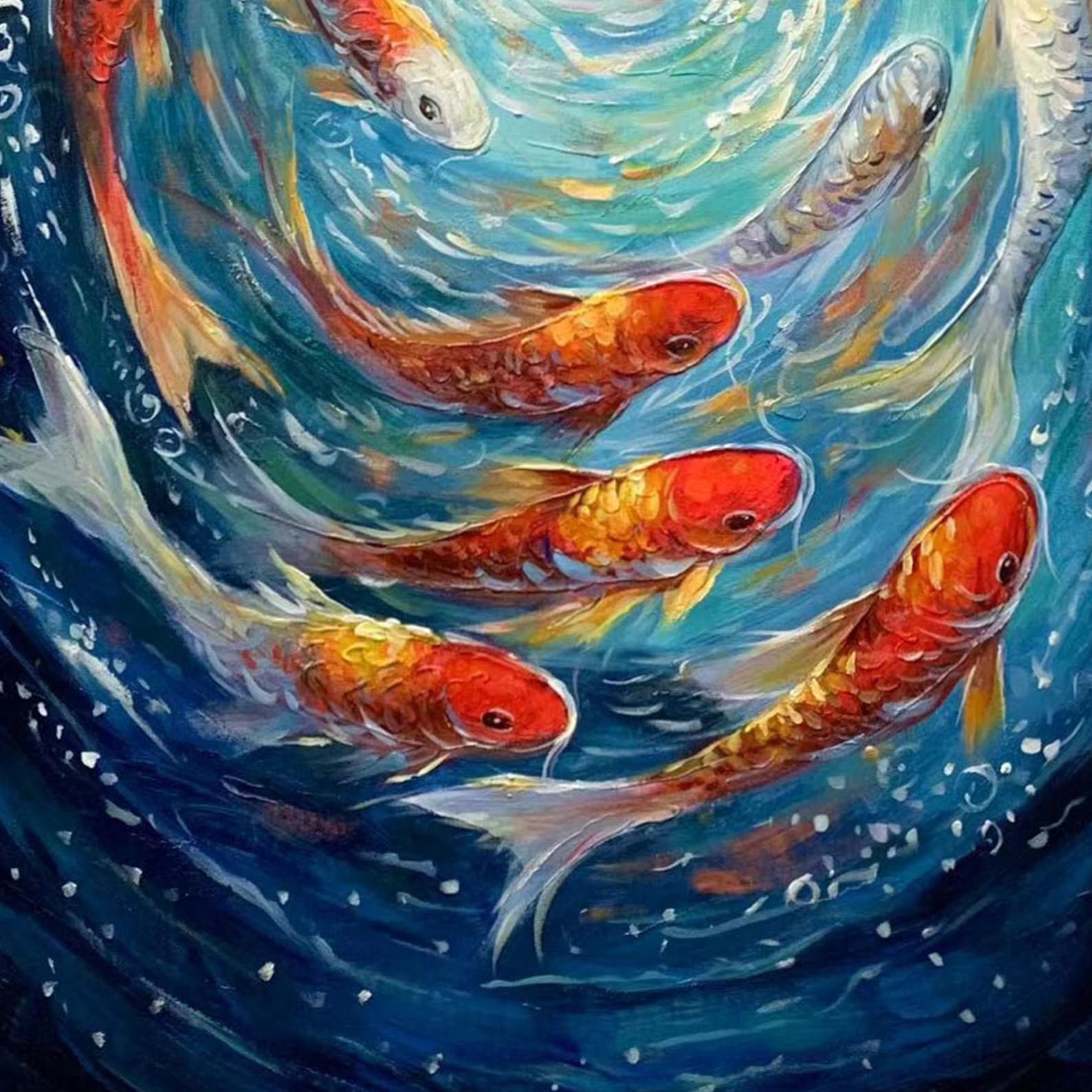 Textured Koi Opulence | Azure Swirl