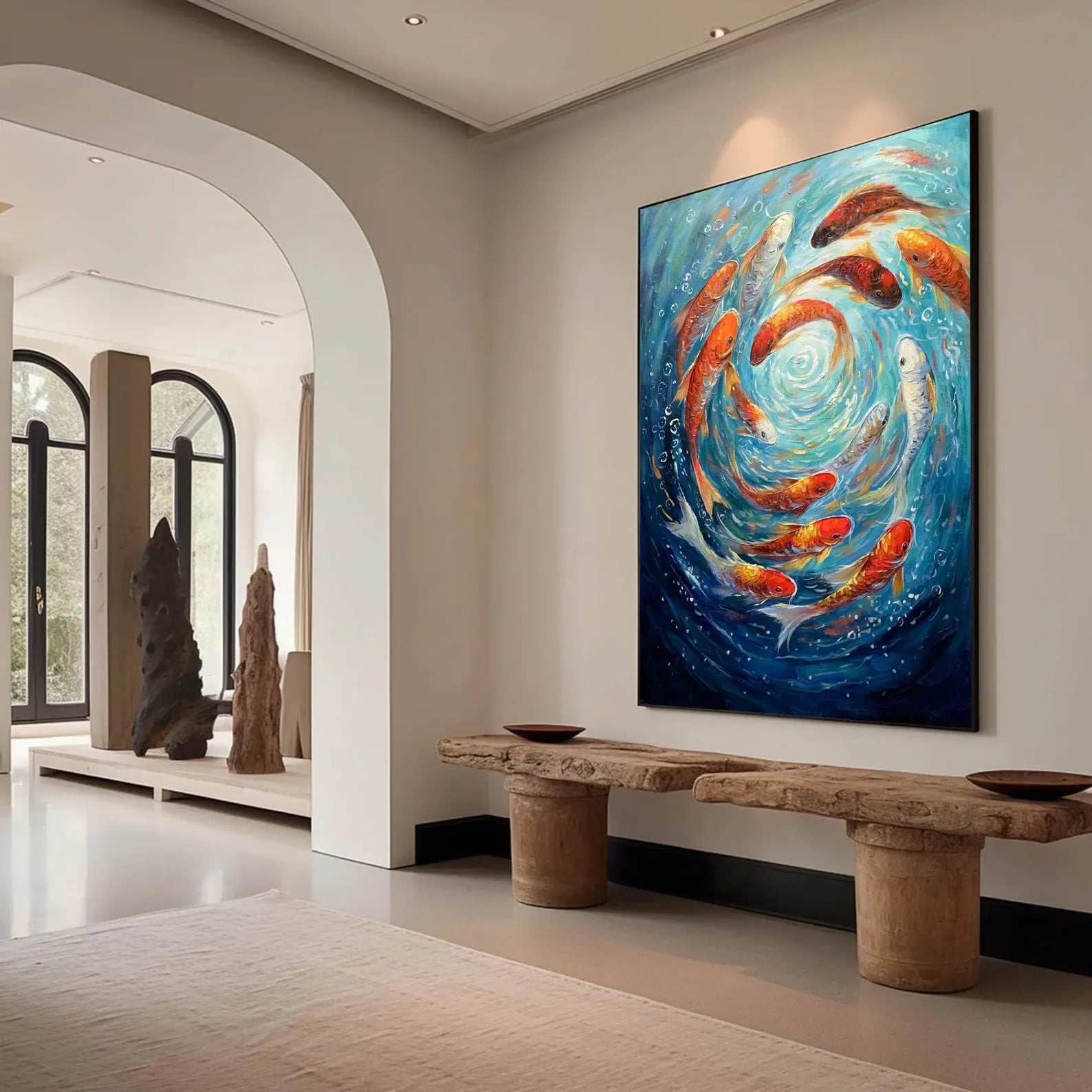 Textured Koi Opulence | Azure Swirl