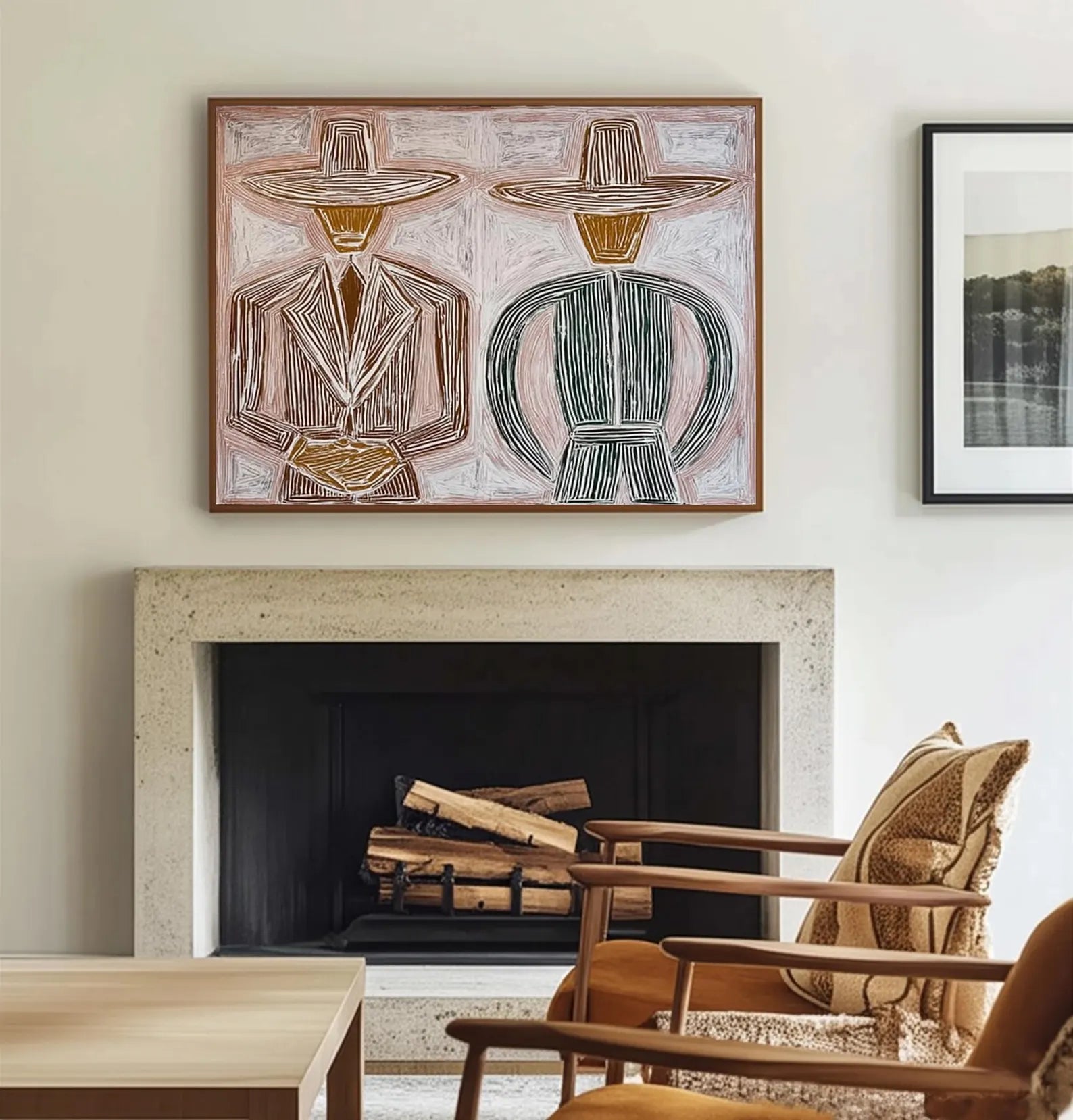 Stylized Hat-Clad Figures | Warm Hues